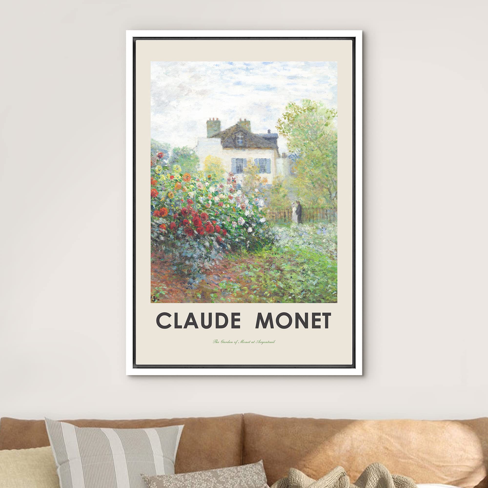 Idea4Wall Framed Canvas Print Wall Art The Artist'S Garden In Argenteuil By Claude Monet Historic Cultural Illustrations Fine Ar