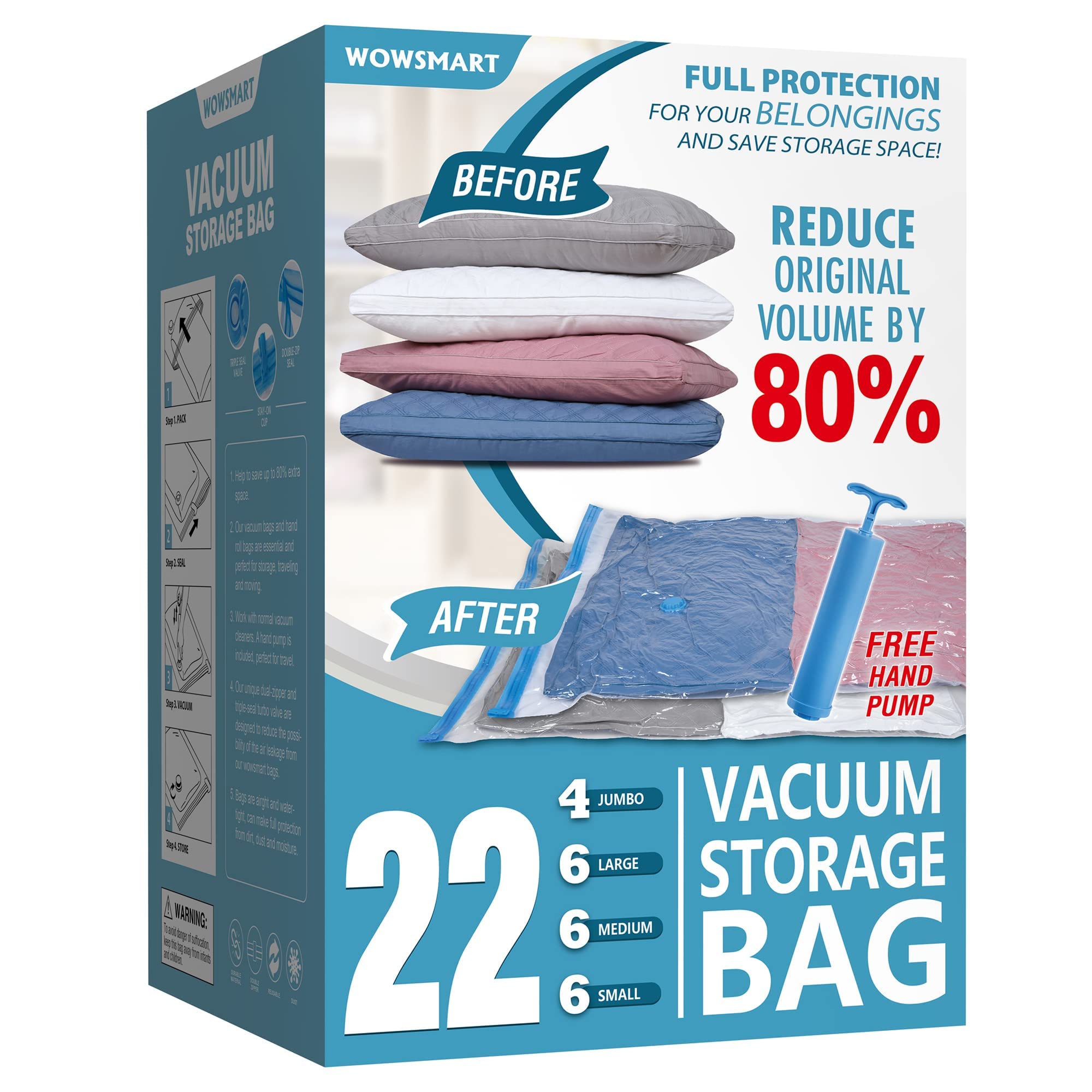 22 Space Saver Vacuum Storage Bags, Vacuum Sealed Storage Bags (4 Jumbo/6 Large/6 Medium/6 Small) With Hand Pump, Vacuum Seal Ba
