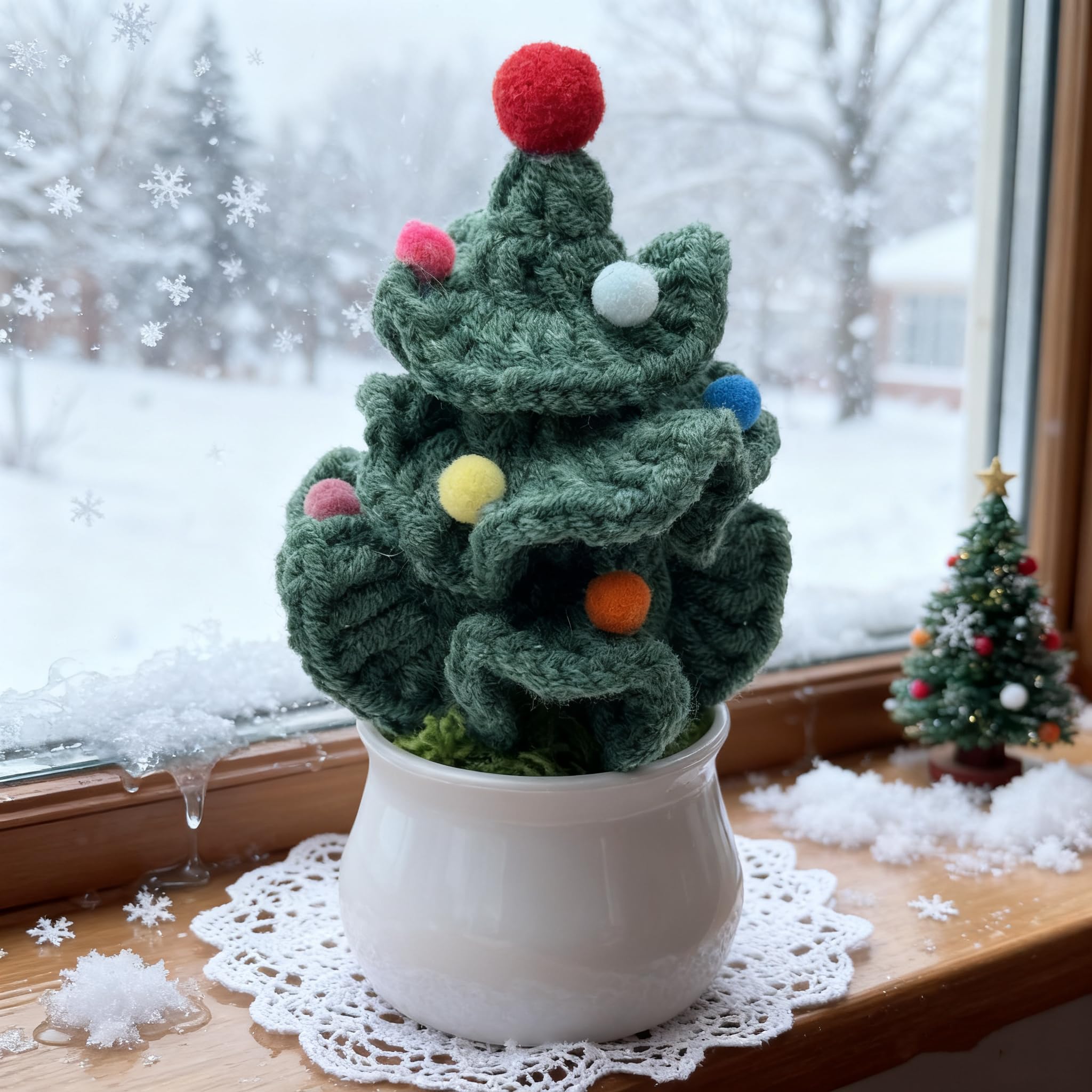 Handmade Crochet Christmas Tree - Cute Knit Mini Tabletop Decor, Sustainable Eco-Friendly Gift for Friends, Holiday Home & Offic