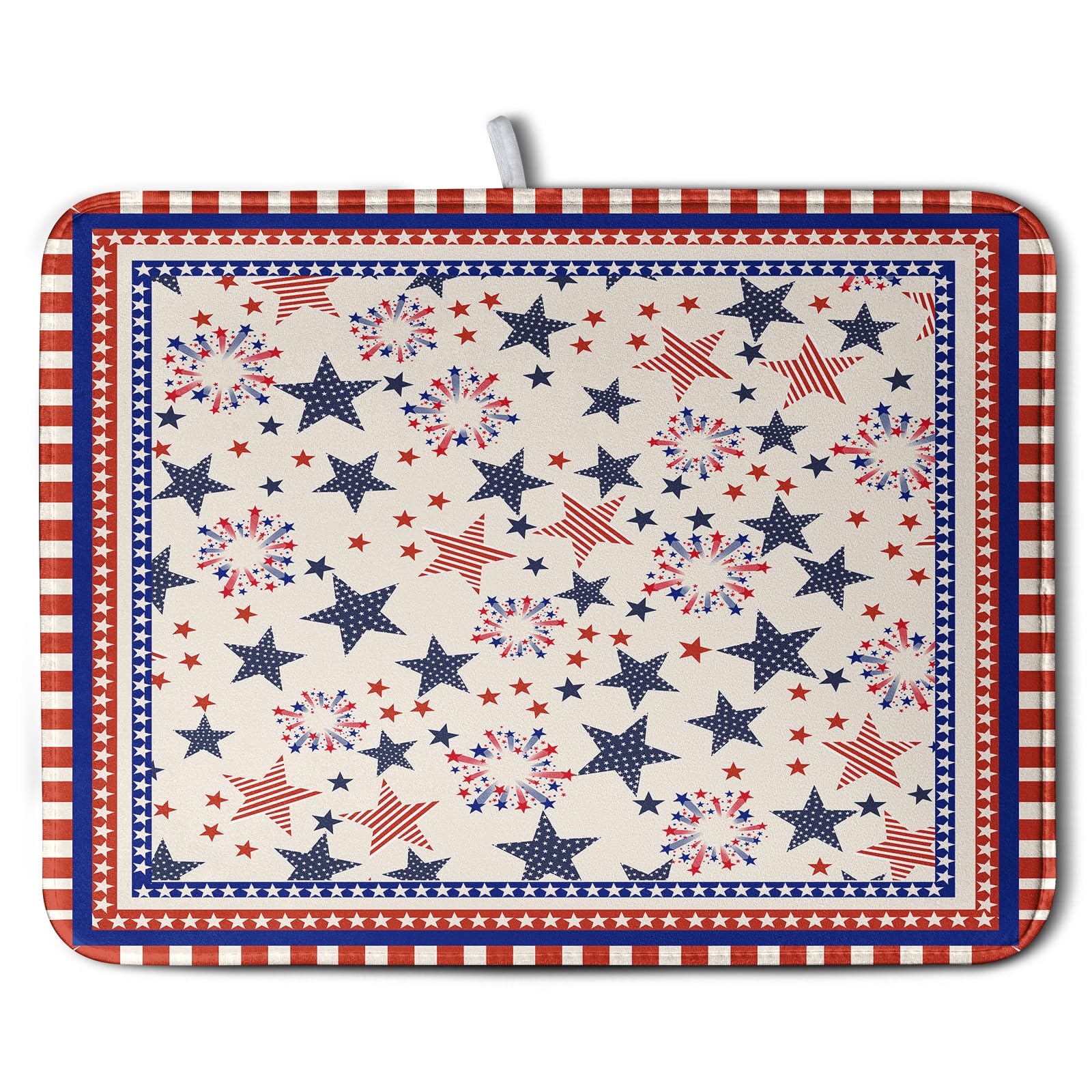 Happy 4th of July Patriotic Dish Drying Mat 18 x 24 Inch US Independence Day Vintage Star Kitchen Drying Mat Blue White Red Dish