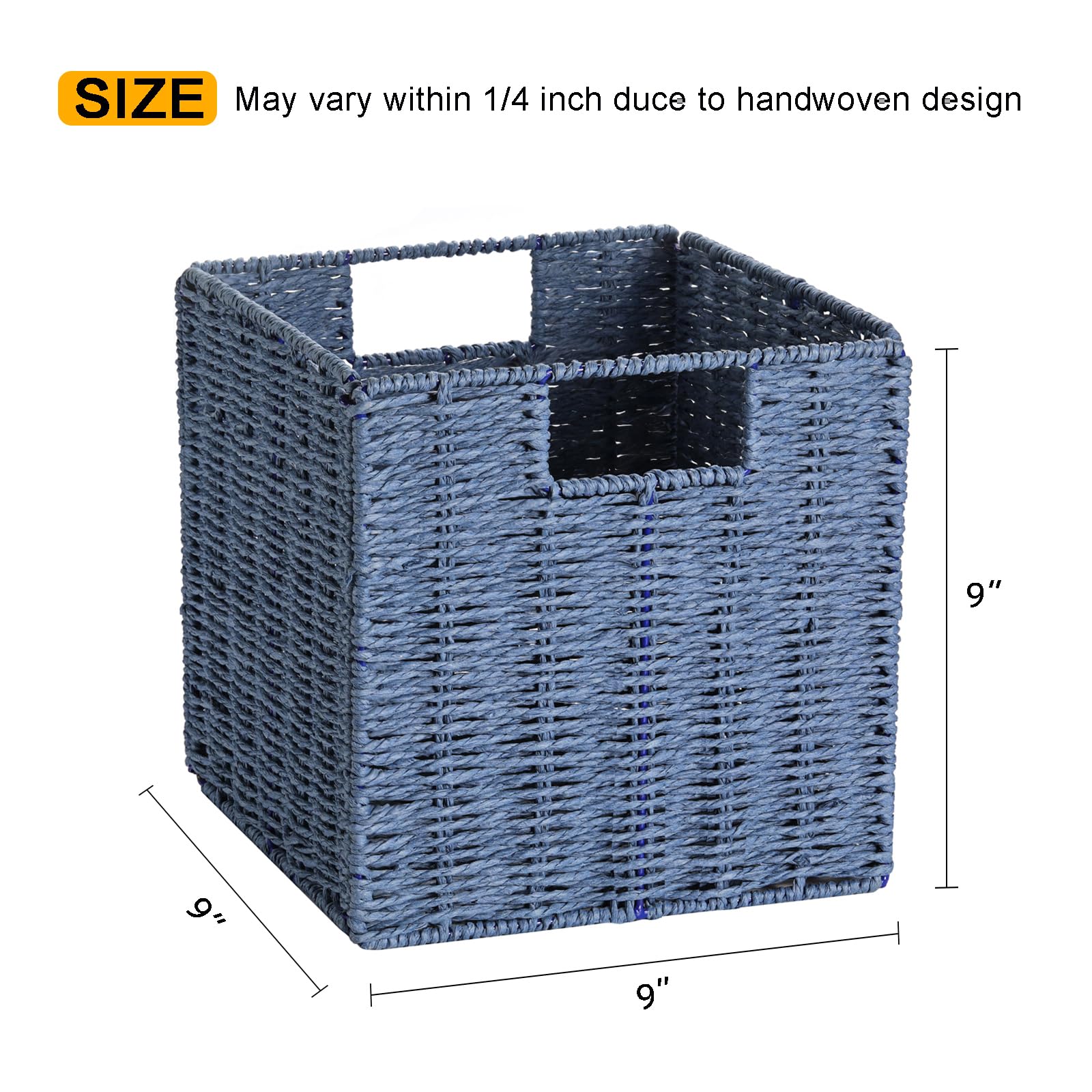 Vagusicc Wicker Storage Basket, Set Of 2 Handwoven Paper Rope Collapsible Woven Baskets, 9'' X 9'' X 9'' Cube Storage Bins With
