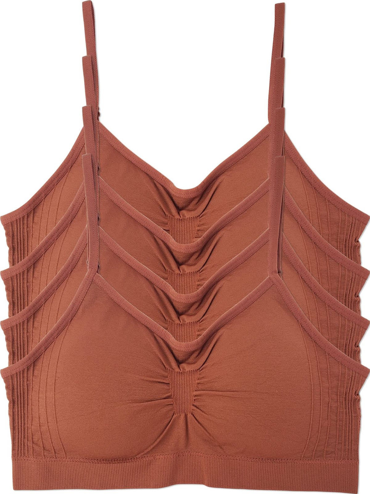 Kalon 4 Pack Womenas Nylon Spandex Removable Pads Comfort Cami Bras Wireless (Sm, Dark Caramel)