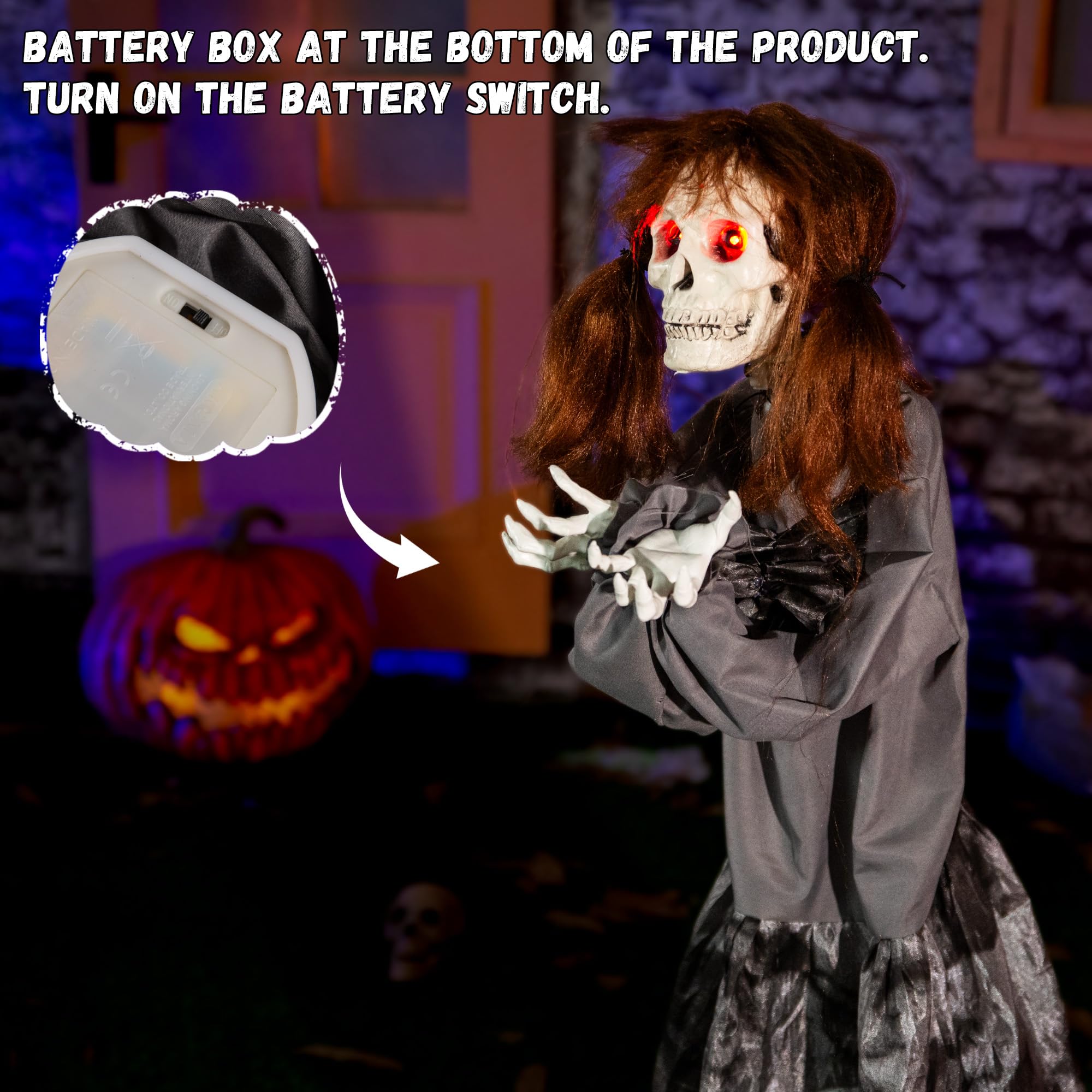 Halloween Animatronics 4ft Spooky Doll Animated 48inch Decorations with Sound Activated, Creepy Sound, Light Up Eyes, Jumpscare,