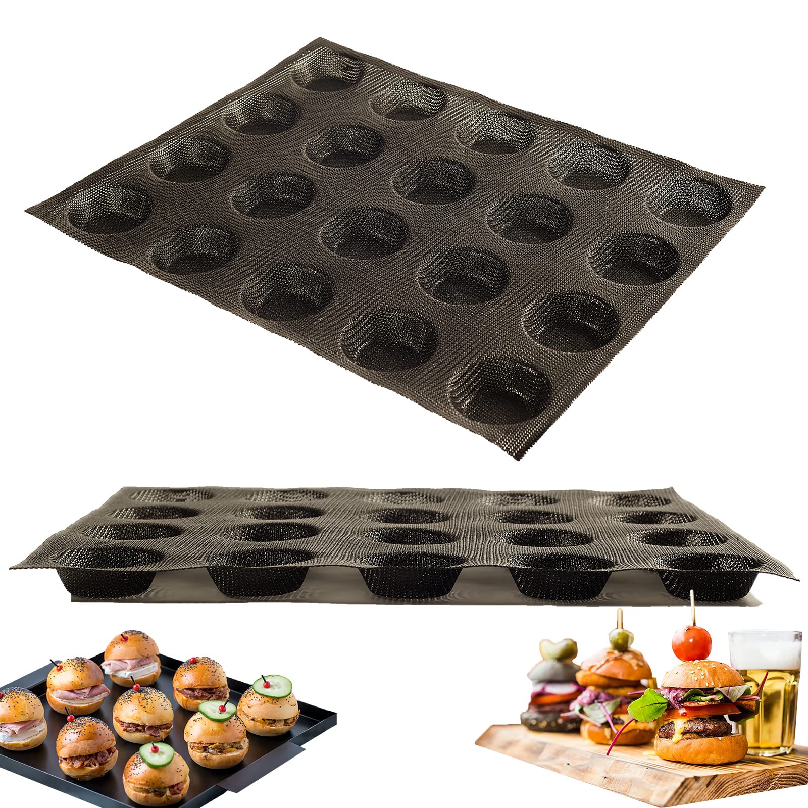 Mesh Silicone Hamburger Bun Mould, 20-Cavity Mini Hamburger Mould Silicone For Gluten-Free Hamburger Buns With Pinholes For Bett