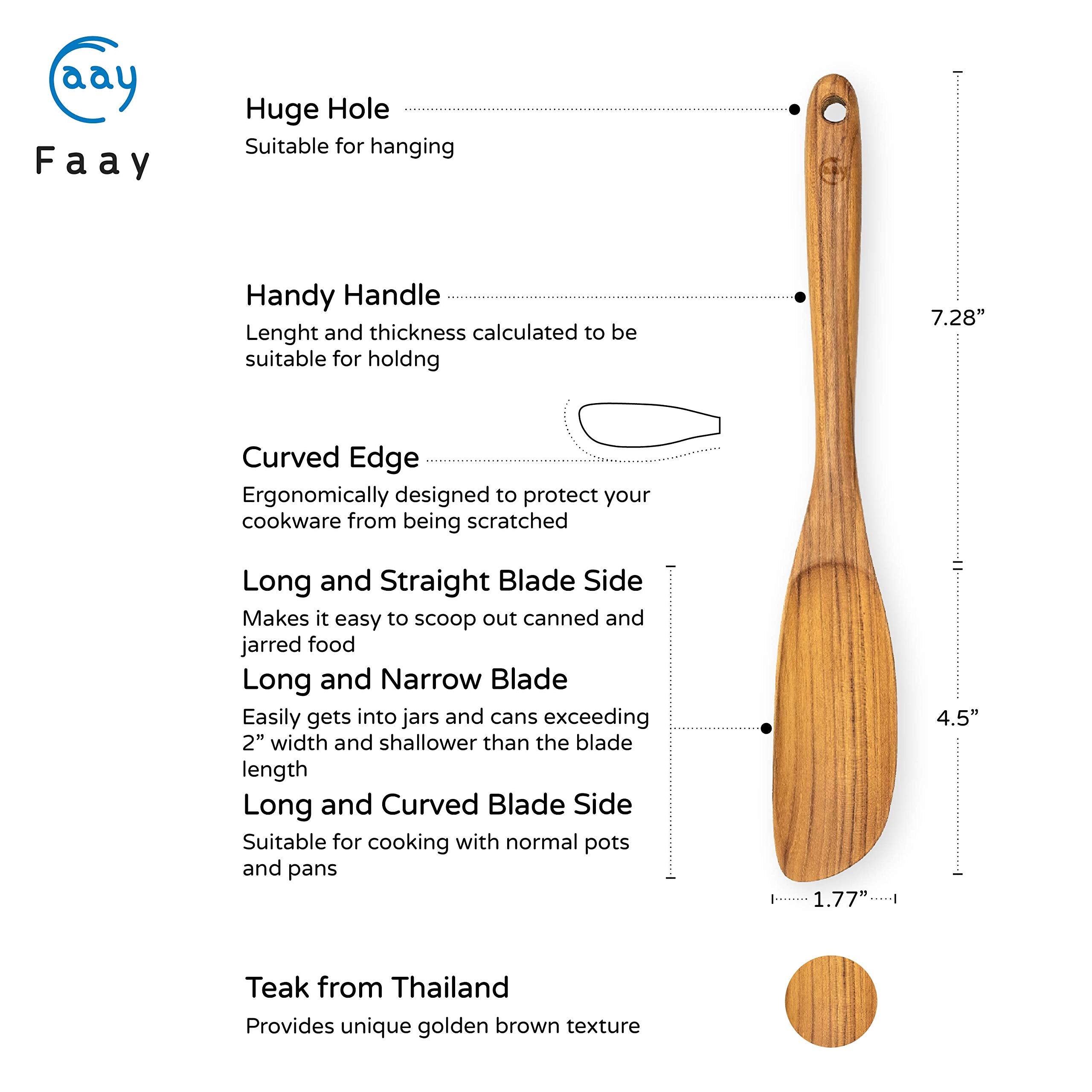 Faay Jar Spoon, 12'' Mixed Bowl Wooden Spoons For Cooking, Handmade Teak Wooden Spoon, Healthy Utensils, Suitable For Right Hand