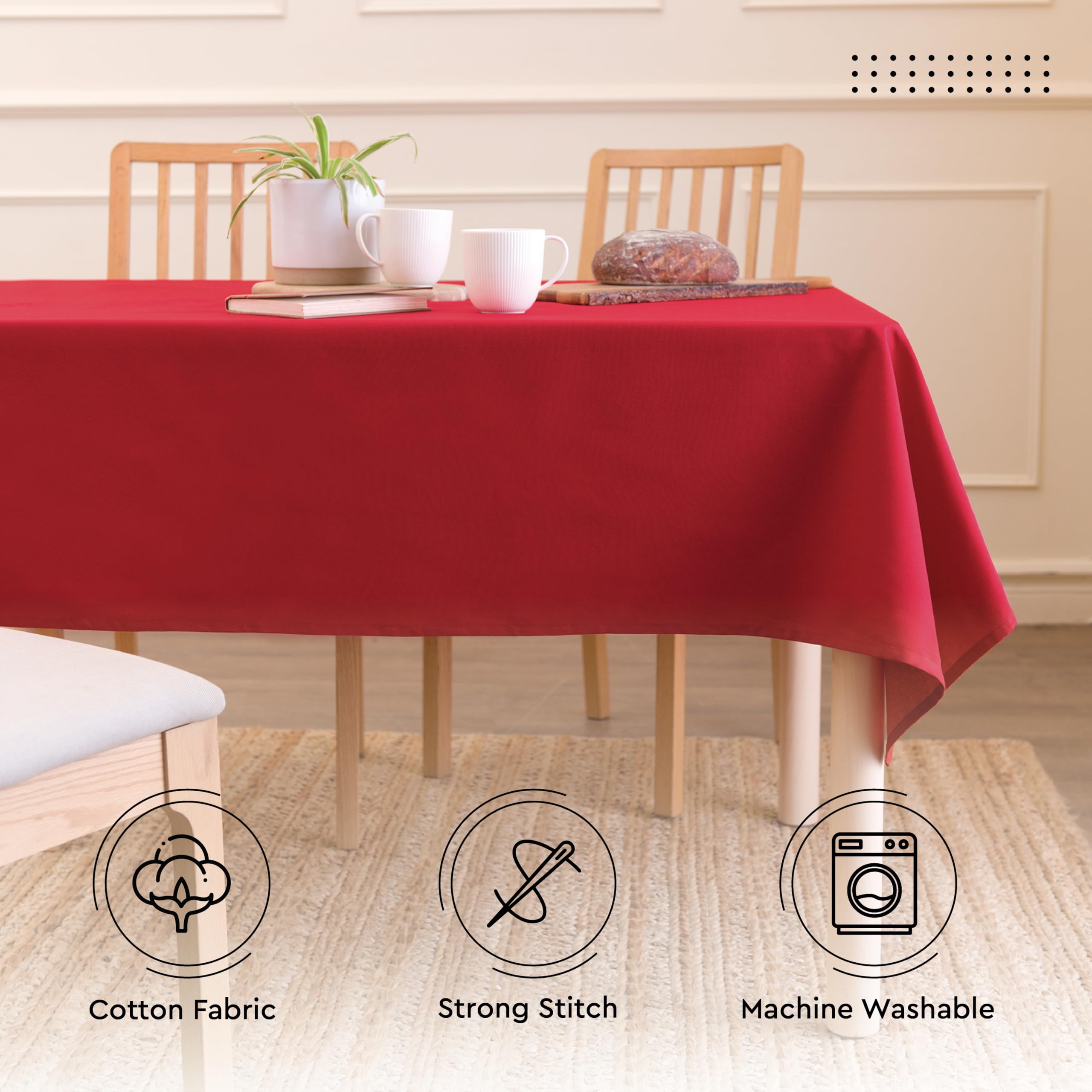 Encasa Homes Solid Color Cotton Canvas Tablecloth - for Family Dinners  Festivals  Indoor & Outdoor Parties and Everyday Use  100% Cotton  Rectangular  Washable (56''x120''  10 ft  Deep Red)