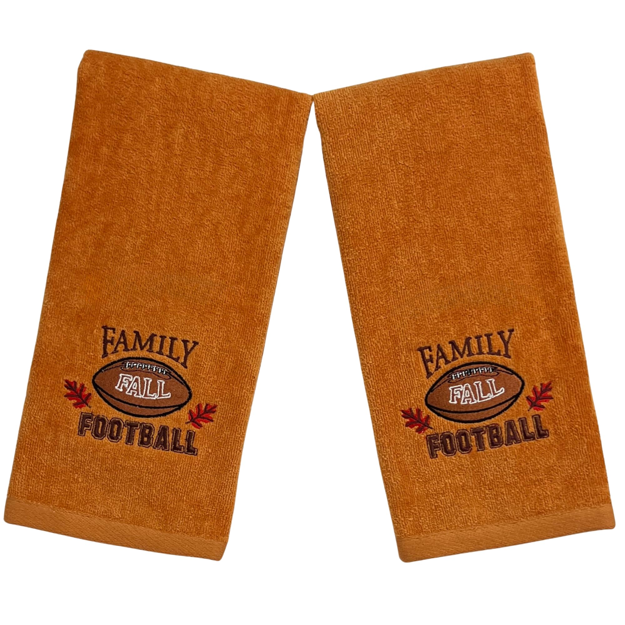 Family Fall Football Hand Bath Towels, 16 X 25 Inches, Set Of 2, Rust Color For Bathrooms Or Kitchens