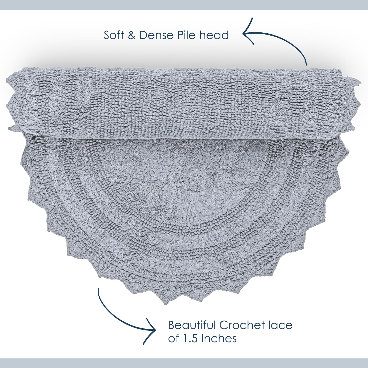 RAJRANG BRINGING RAJASTHAN TO YOU Bath mat for Bathroom Kitchen and Spa with Crochet Pattern Cotton Absorbent Soft Reversible Light Grey Bath Rug Oval 24x17 Inches
