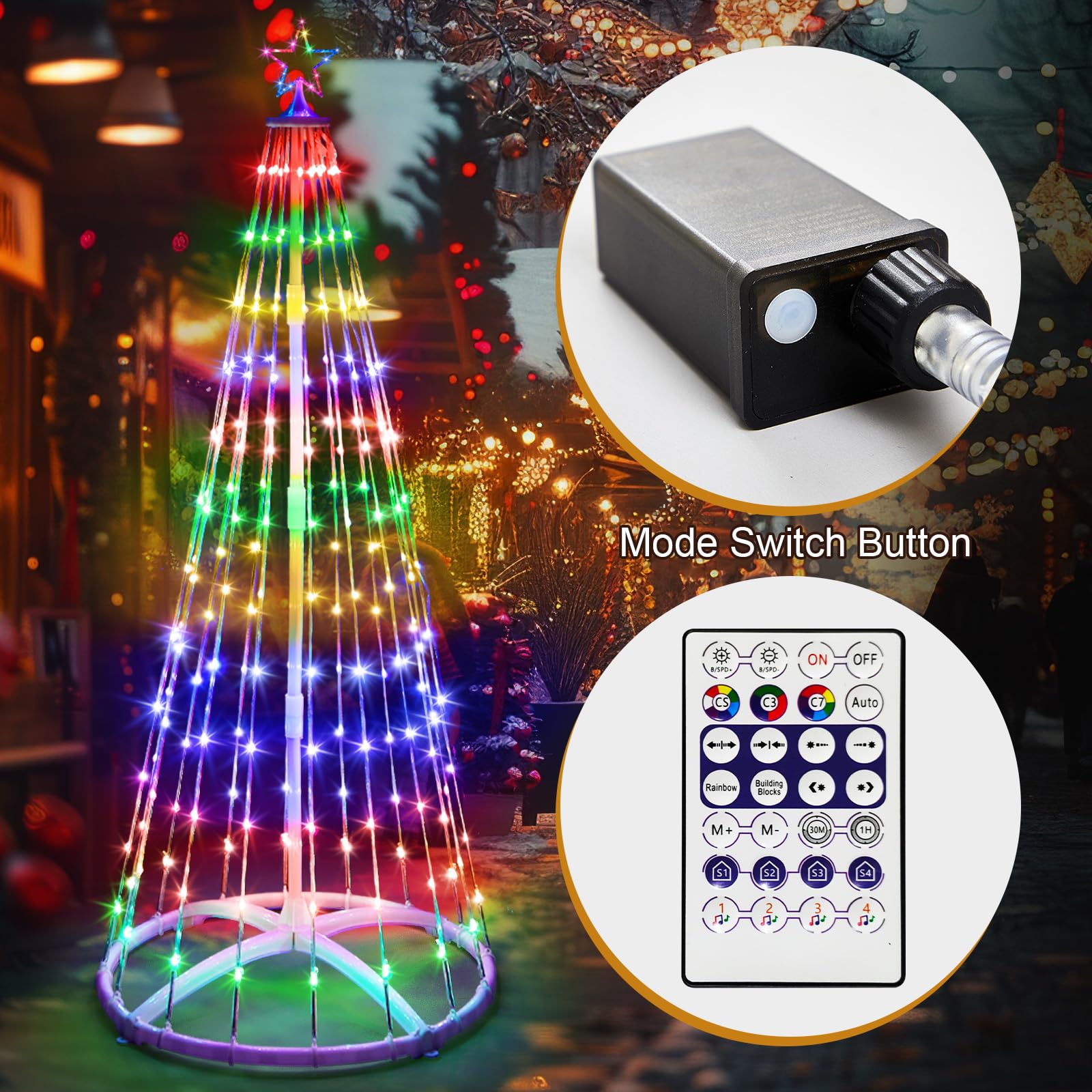 Tujoe 1 Pack 12FT Christmas LED Cone Tree Lights 24 Modes Color Changing with Timer Foldable Lighted Trees Waterproof Outdoor St