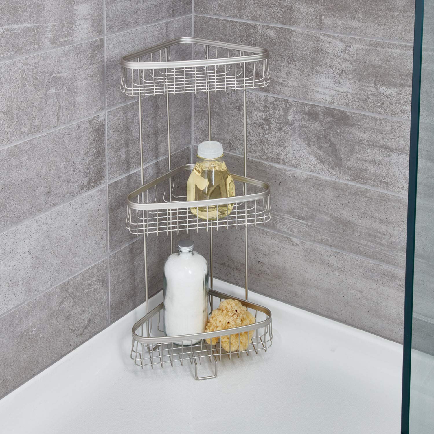 Idesign York Metal Wire Corner Standing Shower Caddy 3-Tier Bath Shelf Baskets For Towels, Soap, Shampoo, Lotion, Accessories, S