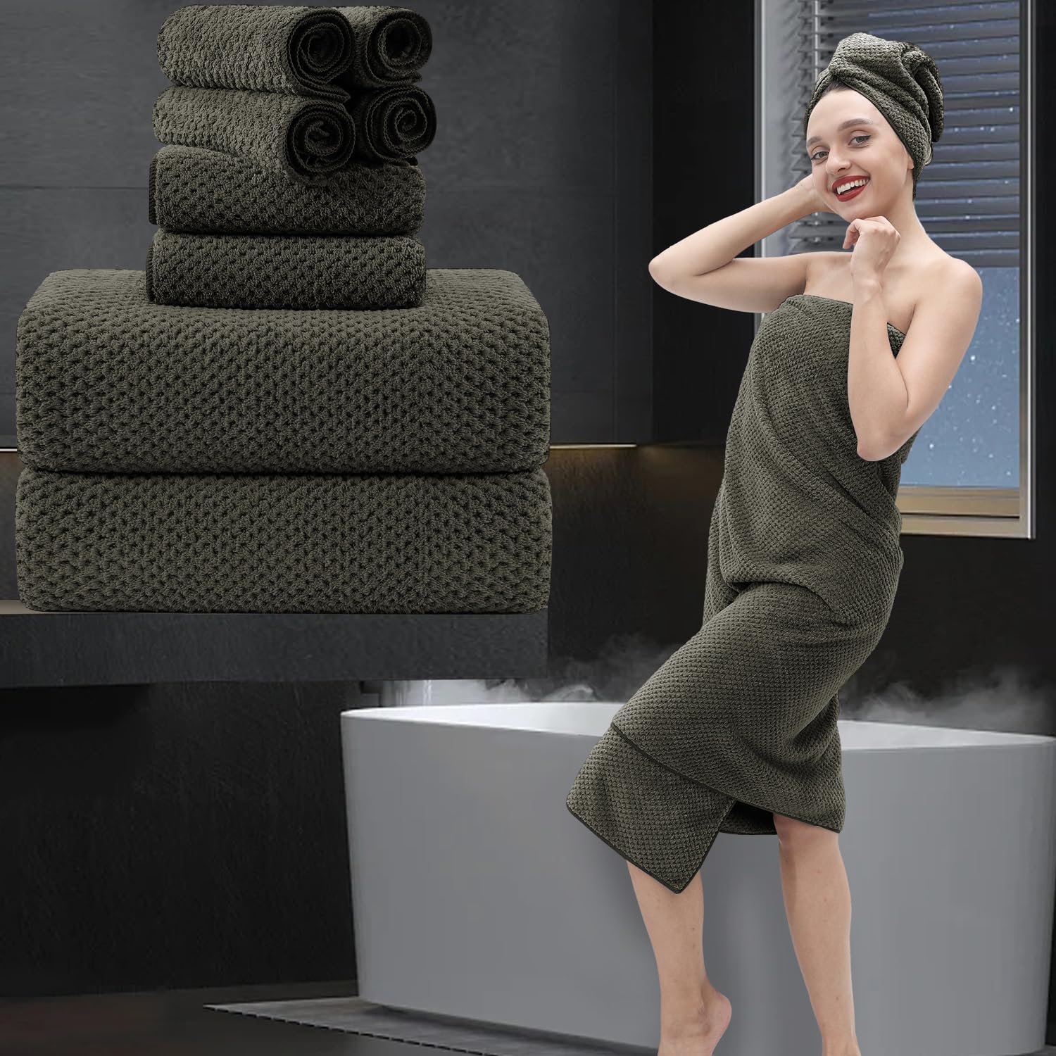 8 Piece Bathroom Towel Set Brown |2 Oversized Large Bath Towels Sheet,2 Hand Towels And 4 Washcloths| 600Gsm Ultra Soft Luxury P