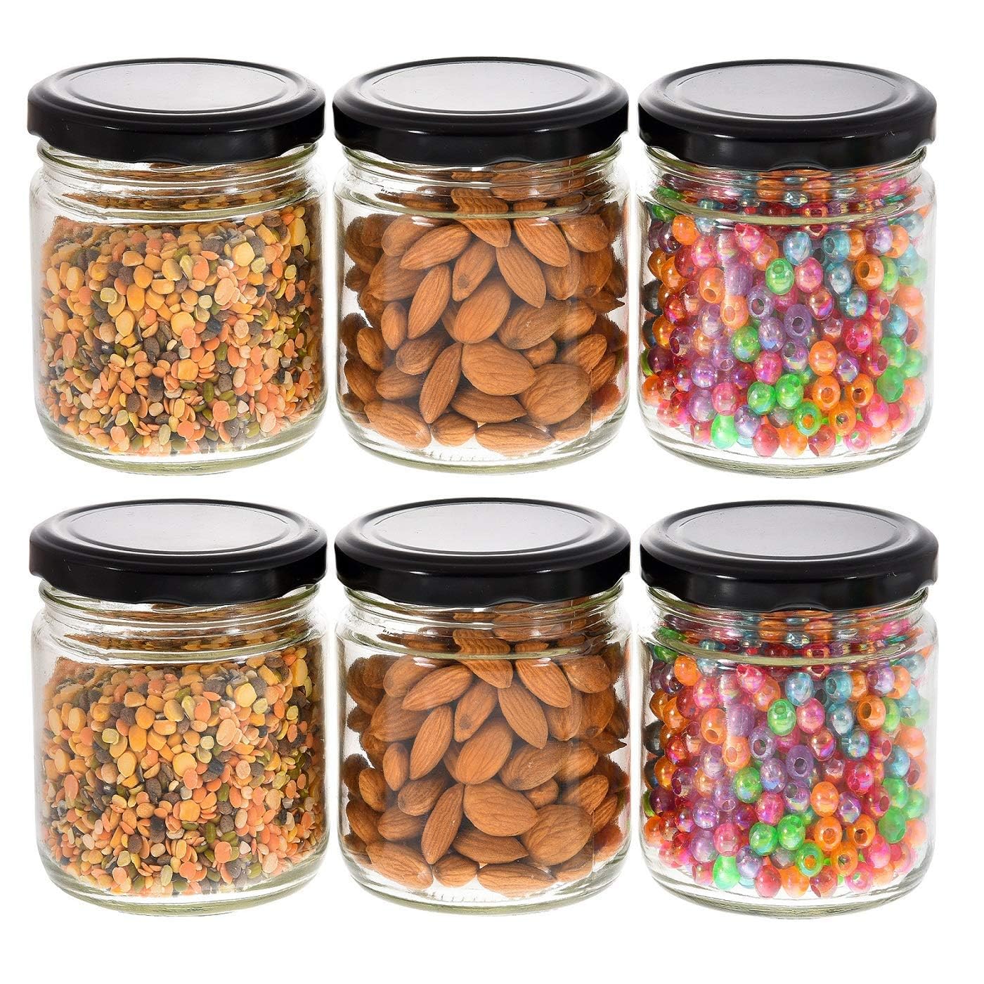 Ezalla Glass Small Containers Set Of 6 Masala And Spices Storage Jars For Kitchen, Refrigerator | Round Shape Glass Bottle For K