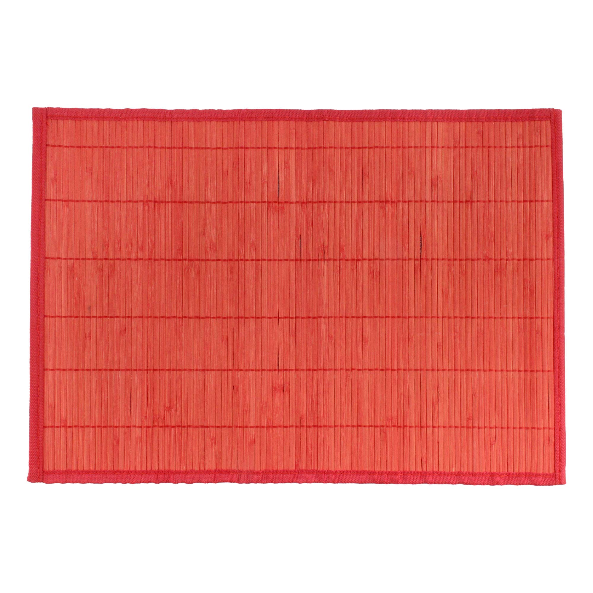 Bamboomn Bamboo Slats Placemat With Fabric Border - Solid Color Print - 18'' X 13'' - Red, 8 Pcs