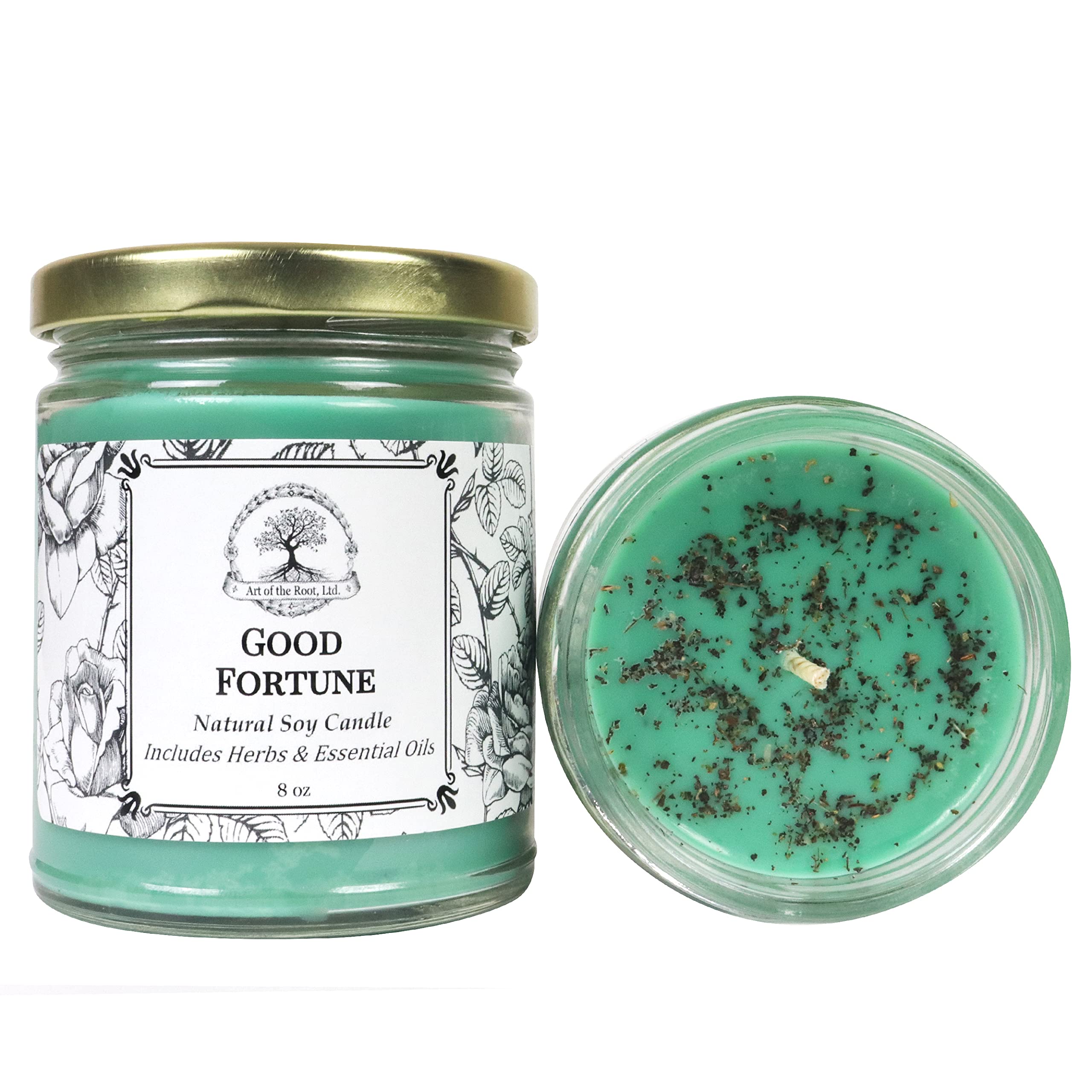 Good Fortune Spell Candle by Art of the Root | Handmade with Herbs & Essential Oils, Natural Soy Wax | Prosperity, Blessings, Lu