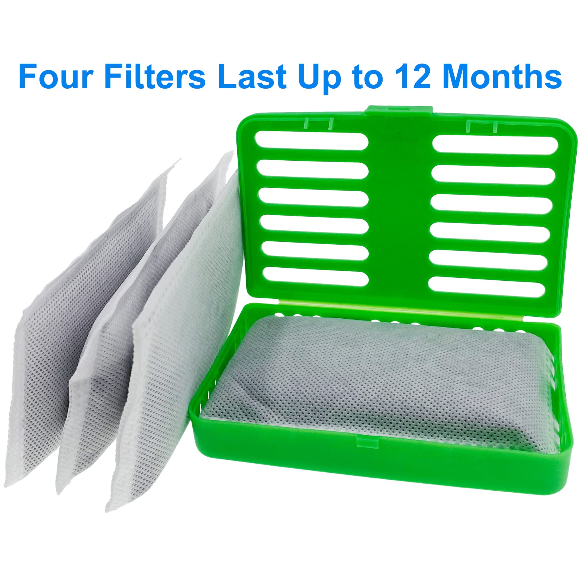 Activated Charcoal Odor Absorbing Filter Refill Deodorizer Compatible with iTouchless Trash Cans 8 Gallon and Larger (4 Large Filters+ 1 Compartment) (Green)