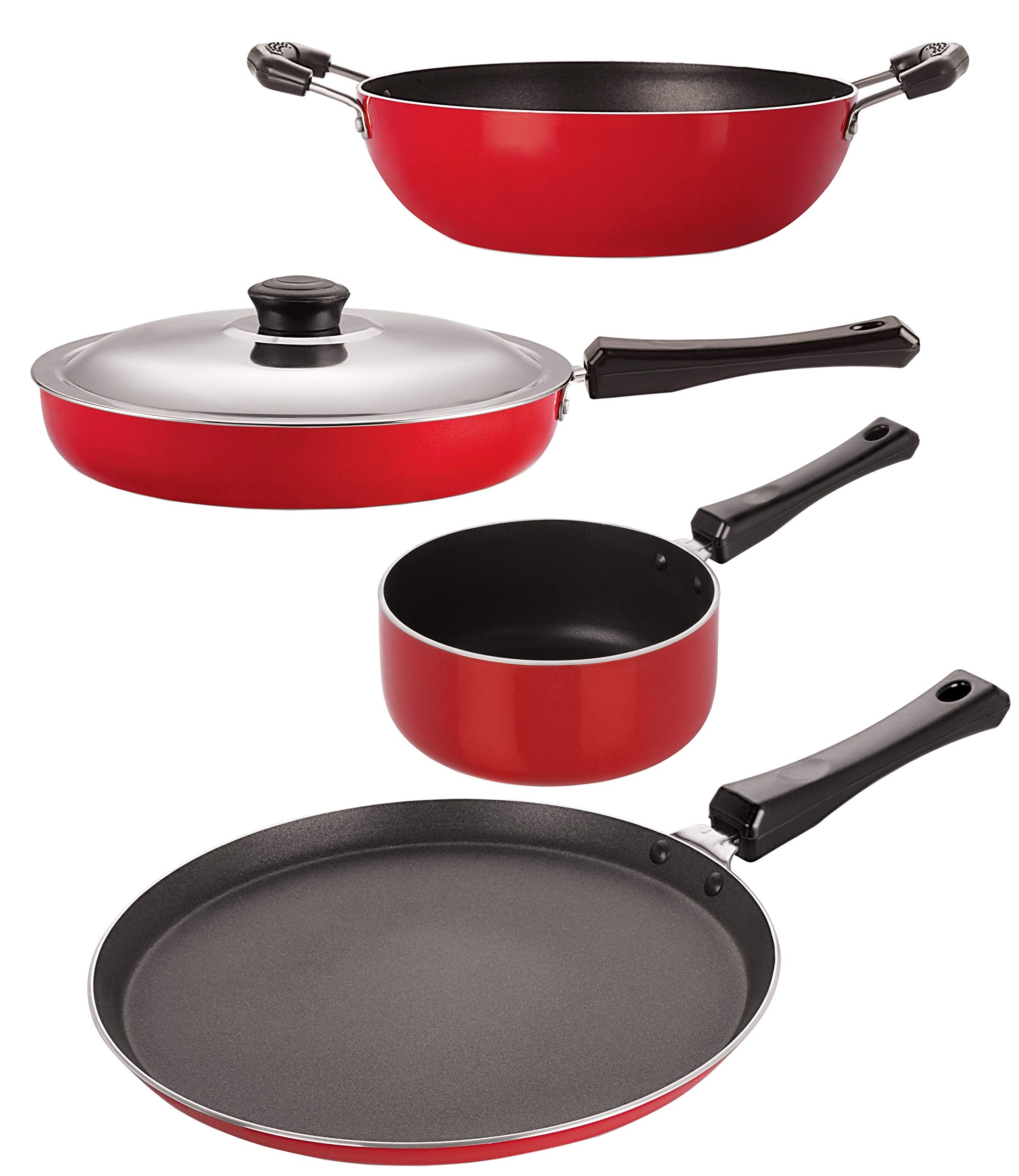 Nirlon 3 Layer NonStick Coated Aluminium 4 Piece Cookware Utensil Item Set With Bakelite Handle