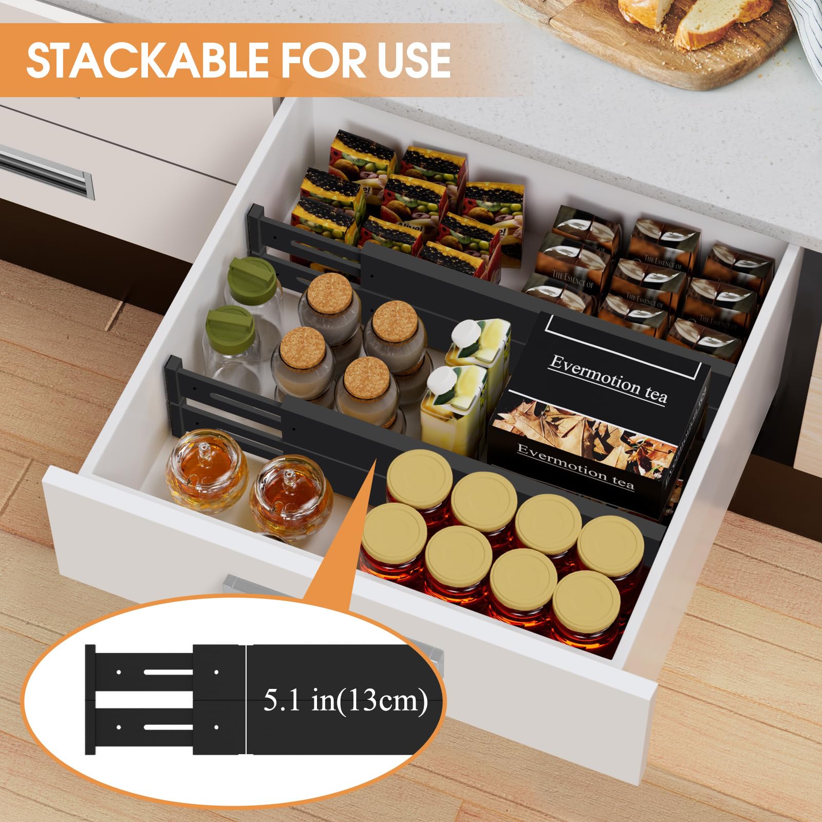 Ryqtop Bamboo Drawer Dividers,17-22'' Adjustable Kitchen Drawer Organizer for Clothes,6 Pack Expandable Drawer Organization Sepa