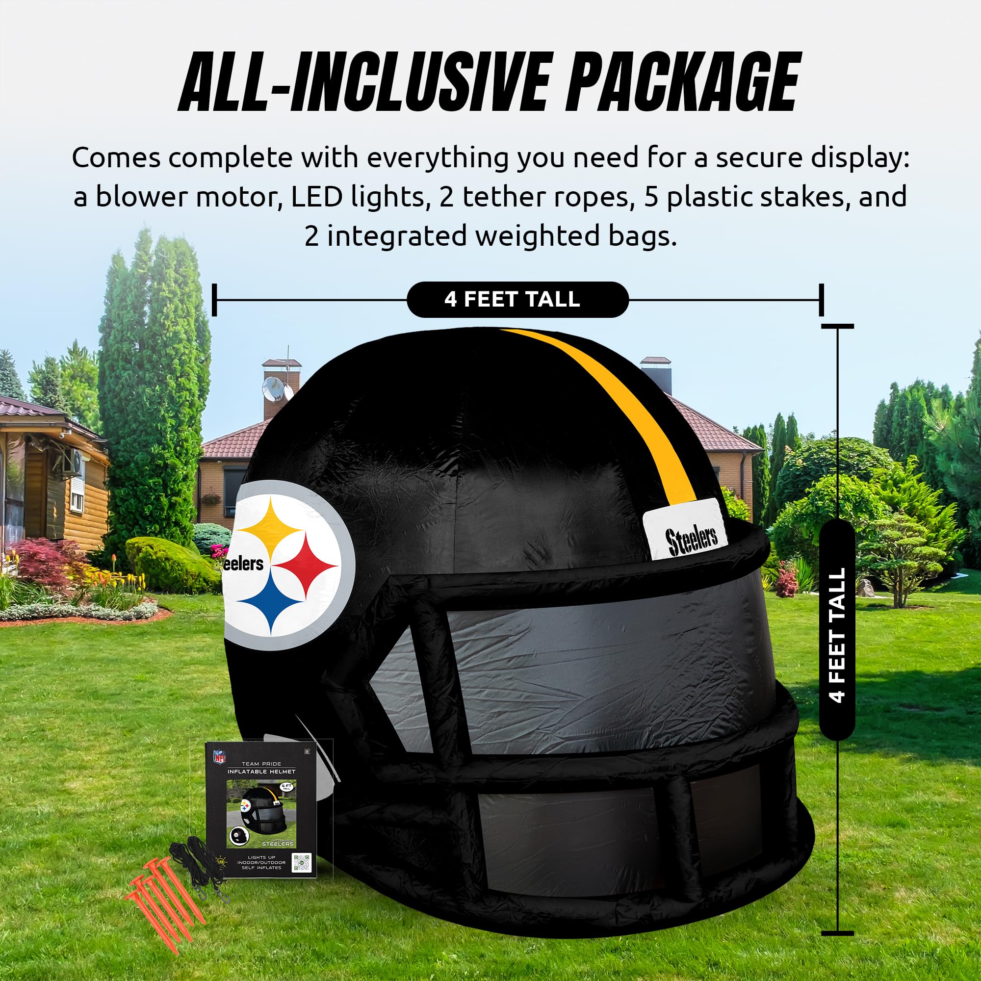 Sporticulture NFL Pittsburgh Steelers 4ft Inflatable Helmet with LED Lights & Built-in Blower - Merchandise Decor Ideal for Lawn