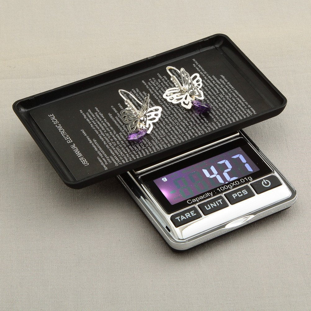 Portable Electronic Balance Gram Digital Pocket Jewelry & Kitchen Food Weighing 100G/0.01G Scale,Compact, Tare, Stainless Steel,