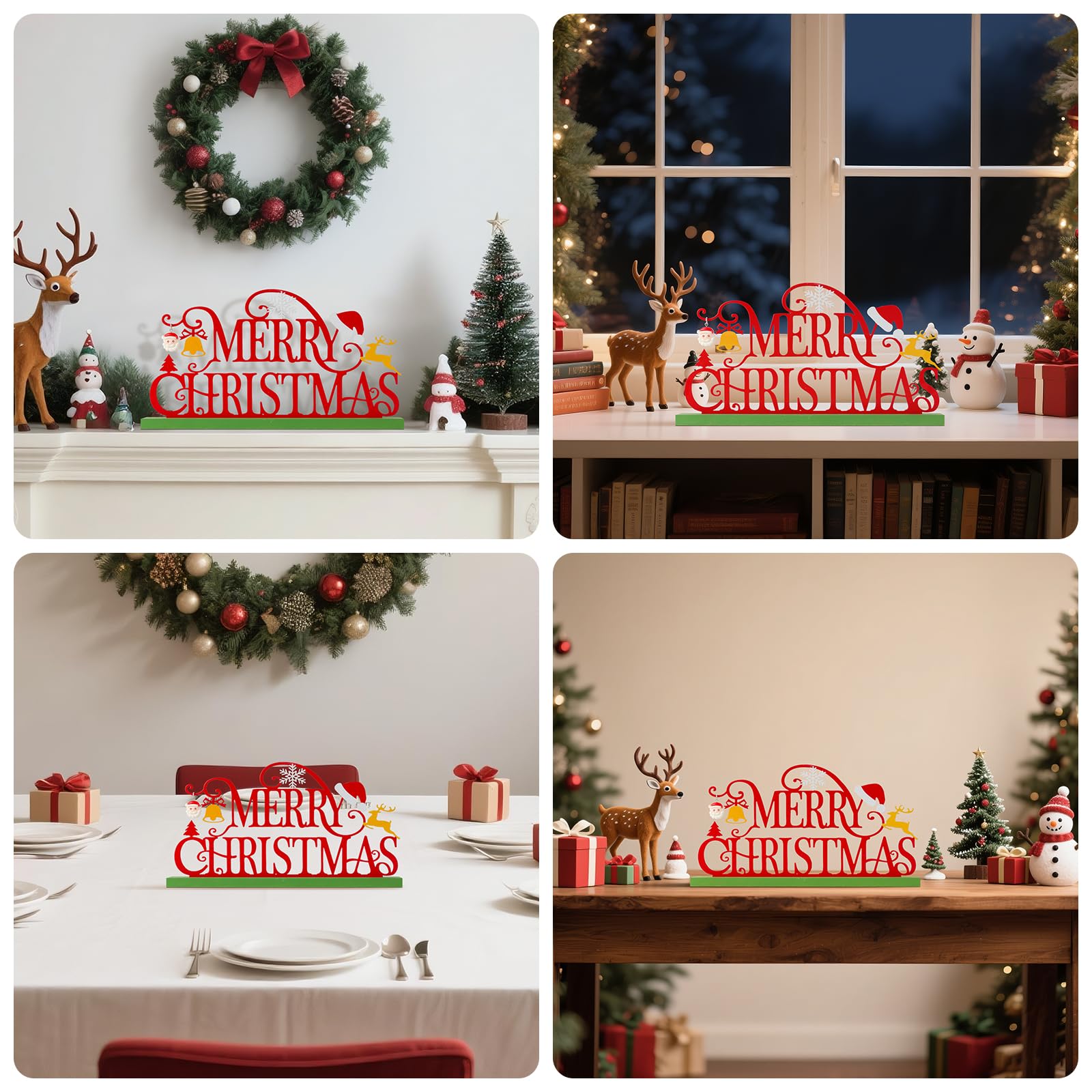 KHJCXS Metal Holiday Table Sign Decor, Decorations Tabletop Centerpiece for Home, Office, Shelf, Tiered Tray, Mantel, Indoor, Me