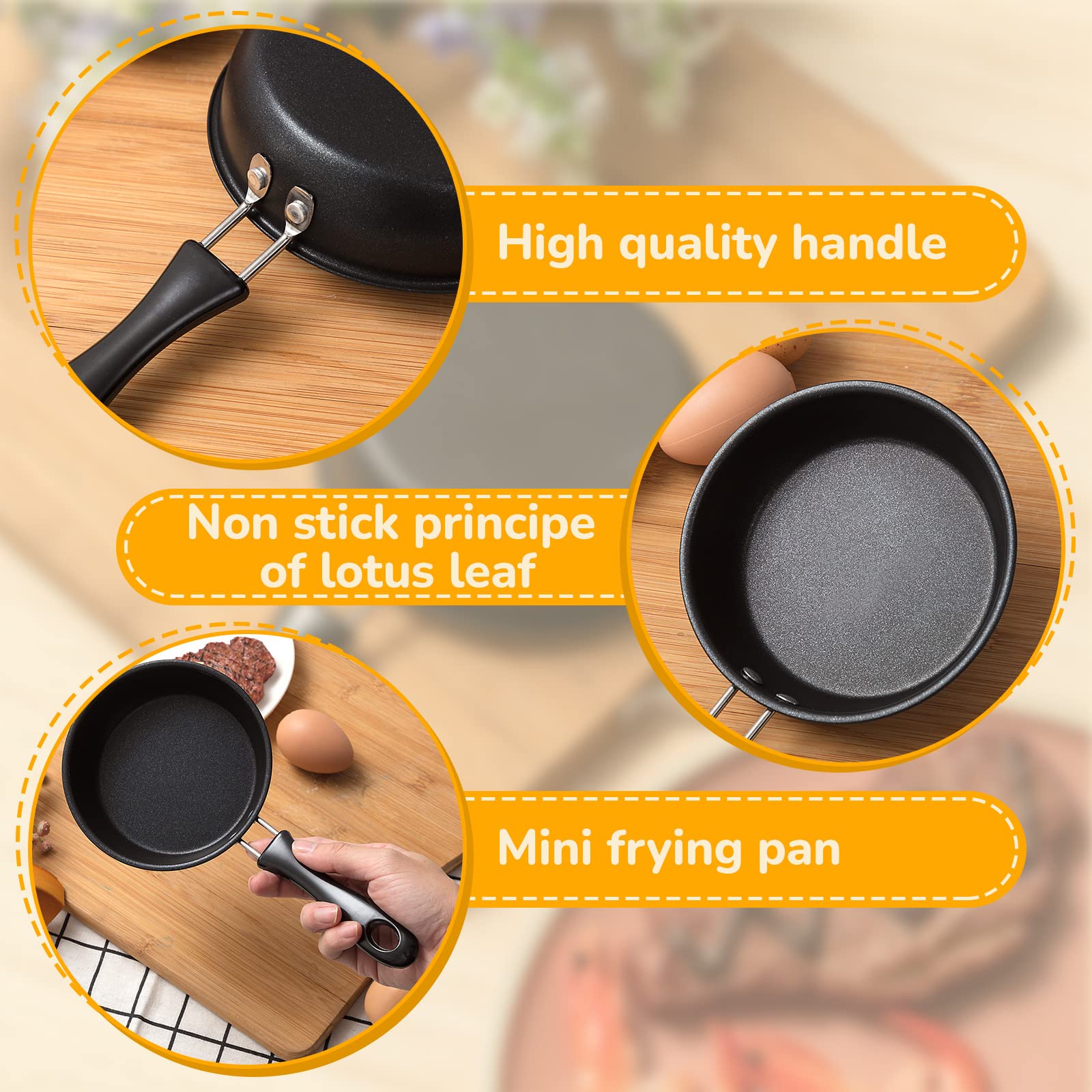 Tessco 2 Pieces Mini Cast Iron Skillet 4.7 Inch Round Mini Non Stick Fry Pan Single Egg Frying Pan With Heat Resistant Handle Fo