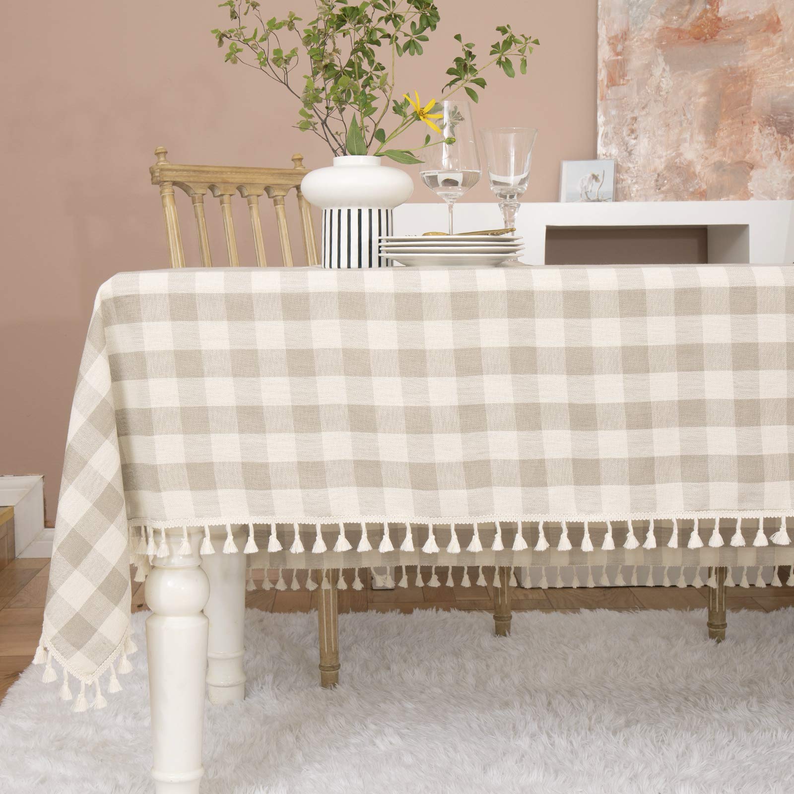 Midsummer Breeze Farmhouse Checkered Tablecloth-Cotton Linen Buffalo Plaid Tablecloth For Fall Winter Thanksgiving Christmas Kit