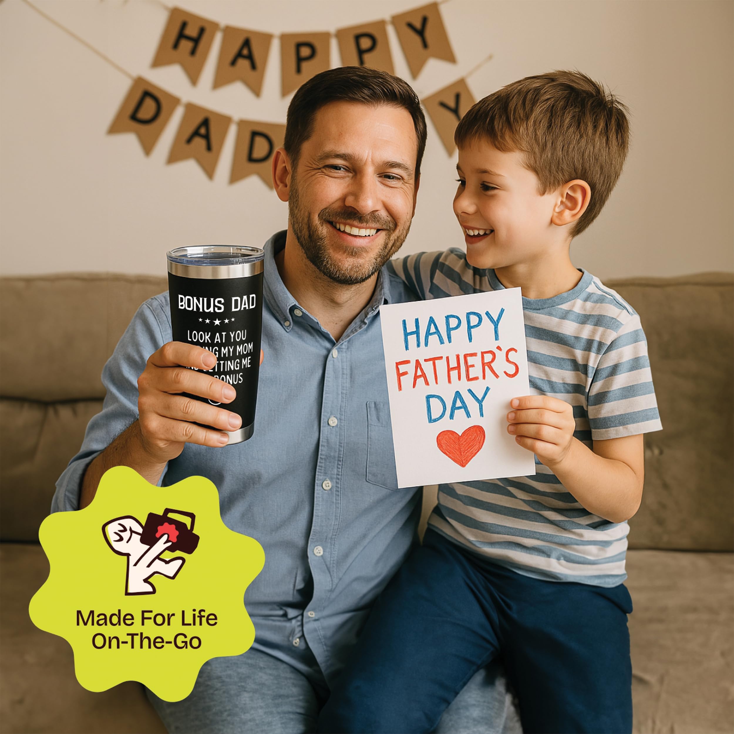 Bonus Dad Gifts from Daughter - Look At You Landing My Mom and Getting Me As a Bonus 20oz Black Tumbler - Stepdaughter Gift for