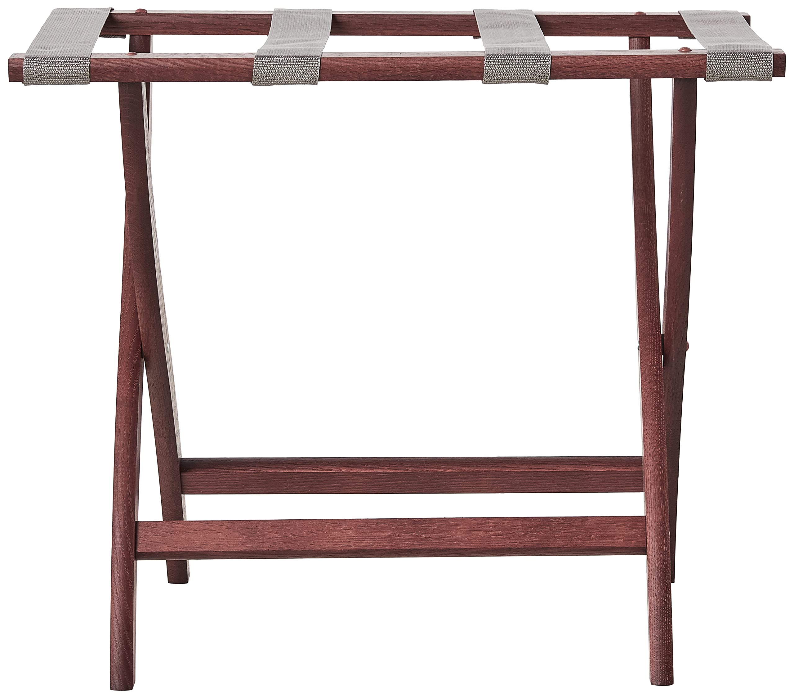 Wooden Mallet Designer Curve Leg Luggage Rack  Grey Straps  Mahogany