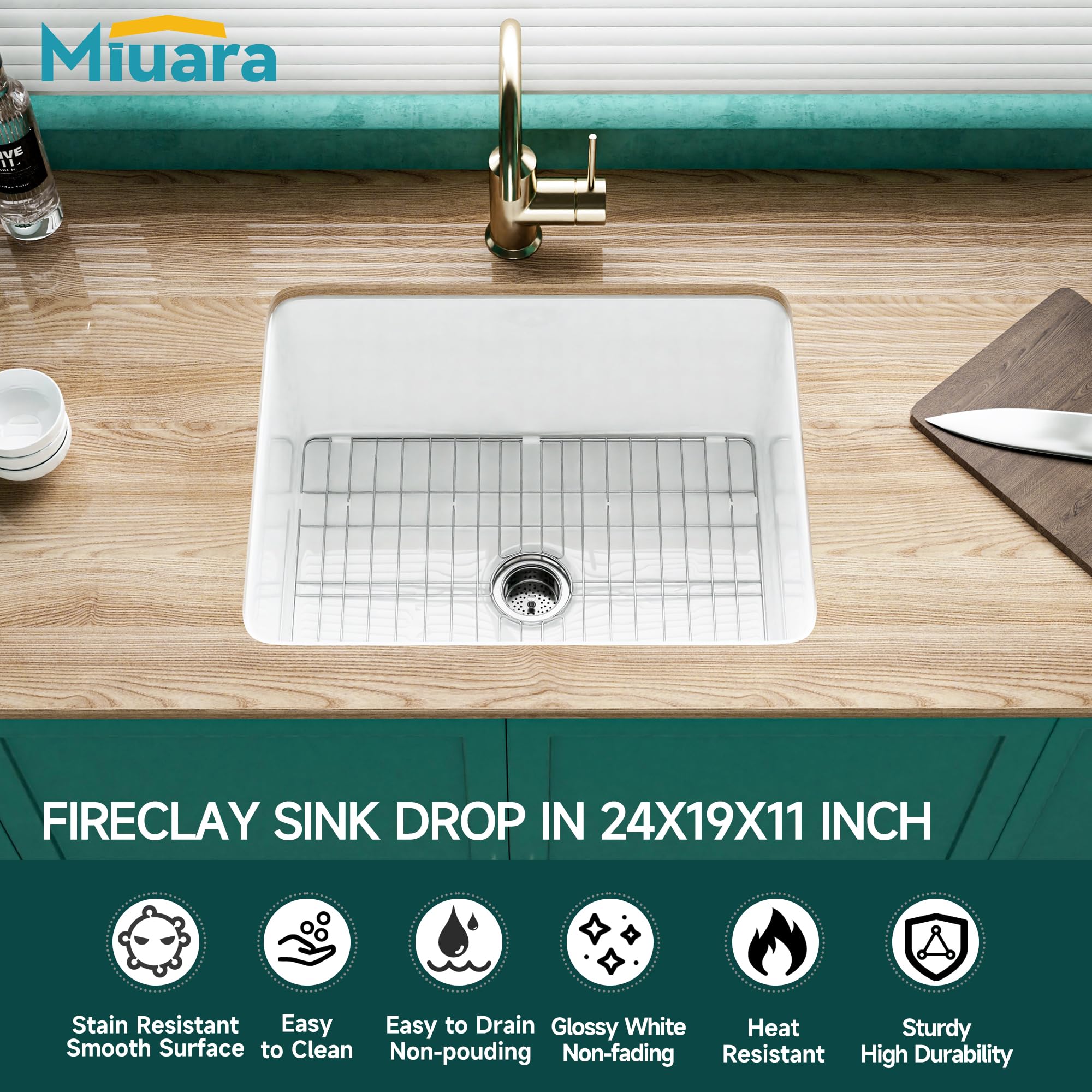 Miuara White Undermount Kitchen Sink 24 Inch - Laundry Sink Drop In 24''X19'', 10'' Deep Small Bar Sink Dual Mount, Single Bowl