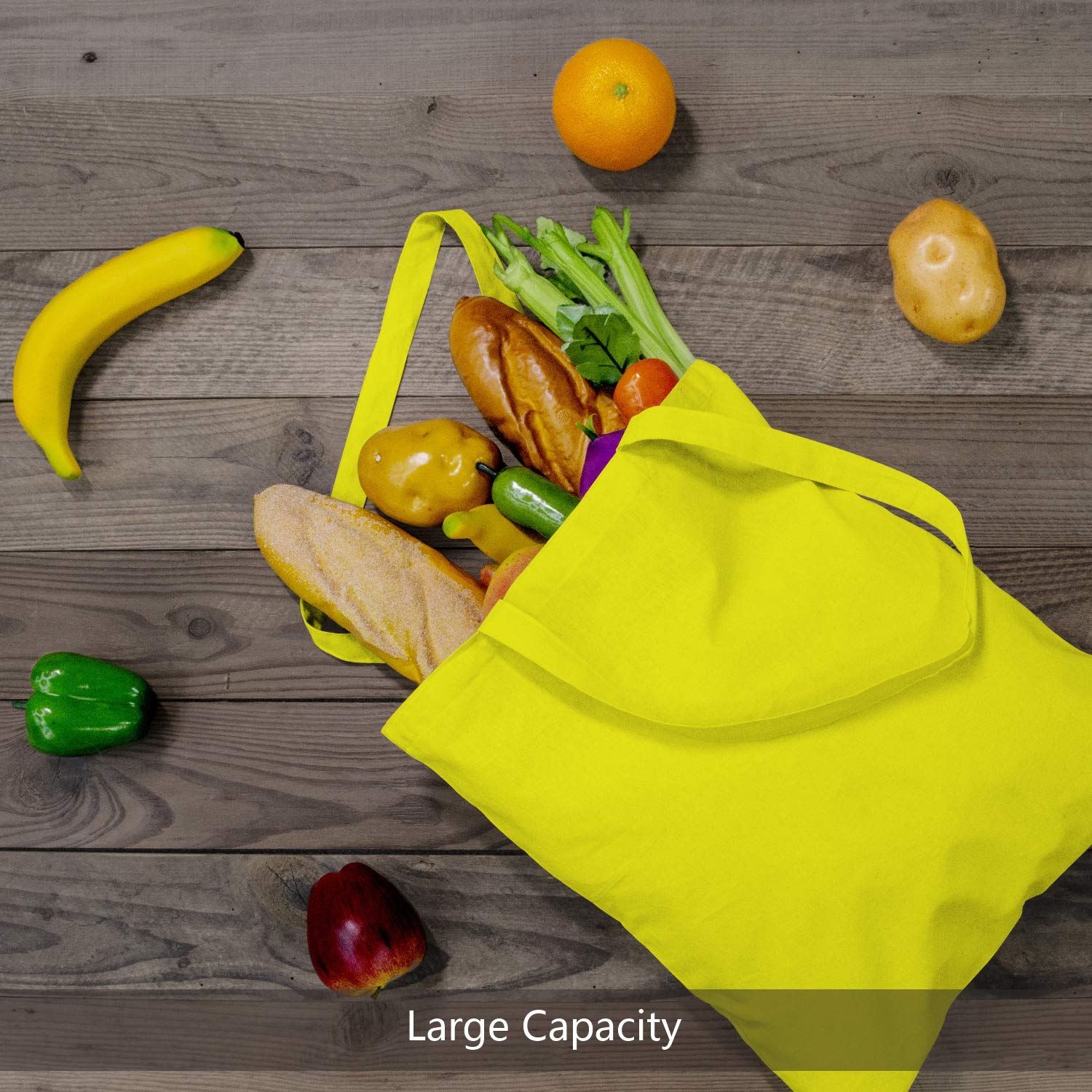Topdesign 24-Pack Economical 16''X15'' Yellow Cotton Tote Bag, Lightweight Medium Reusable Grocery Shopping Cloth Bags, Suitable
