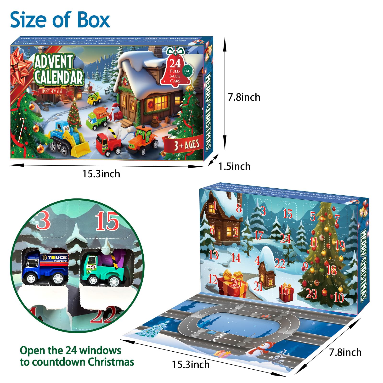 Advent Calendar 2024 for Kids Boys, 24 Days Christmas Countdown Calendar with Cute Pull-Back Cars Vehicles, Holiday Gift Christm