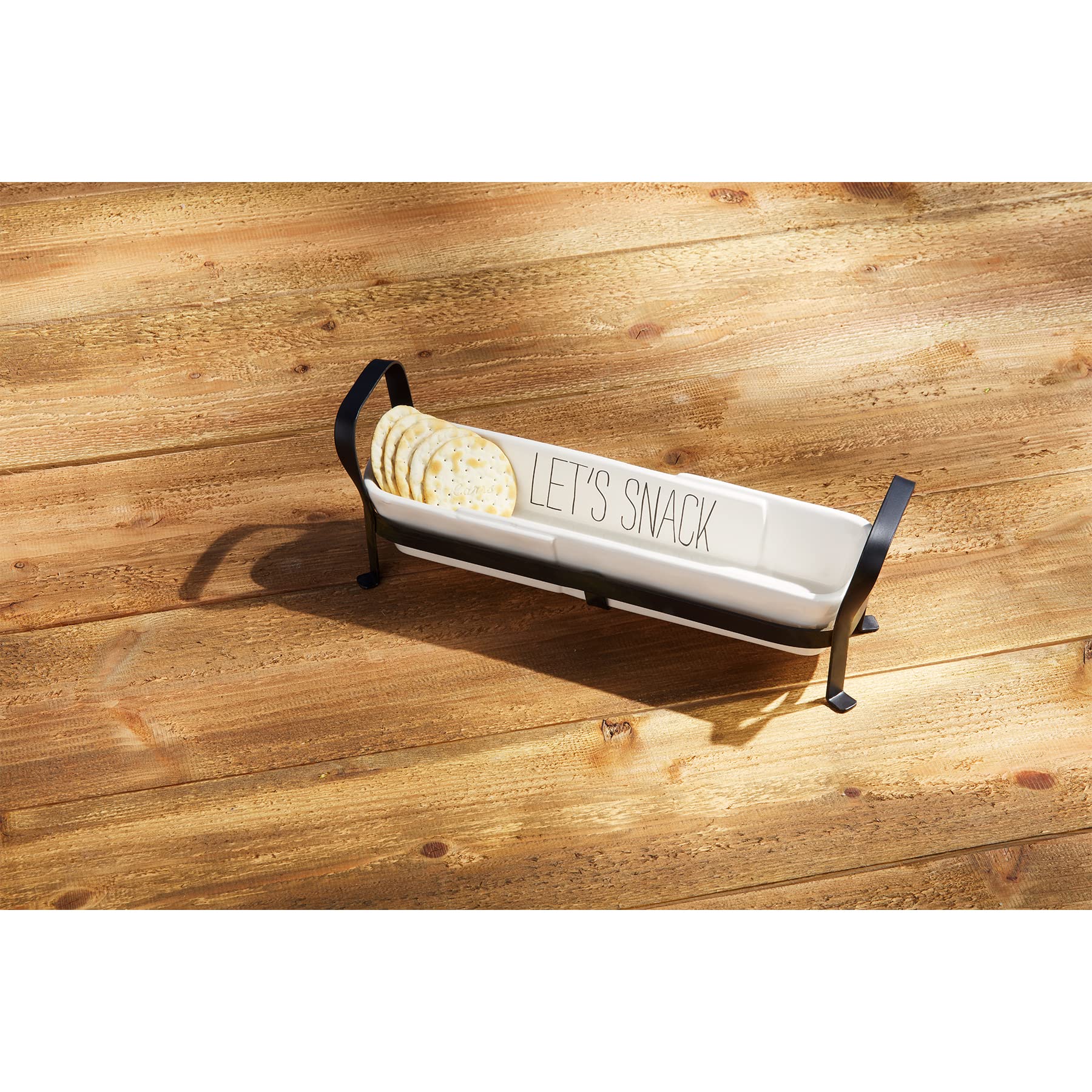 Mud Pie, White, Cracker Dis On An Iron Stand, Assembled 5'' X 13 1/2''