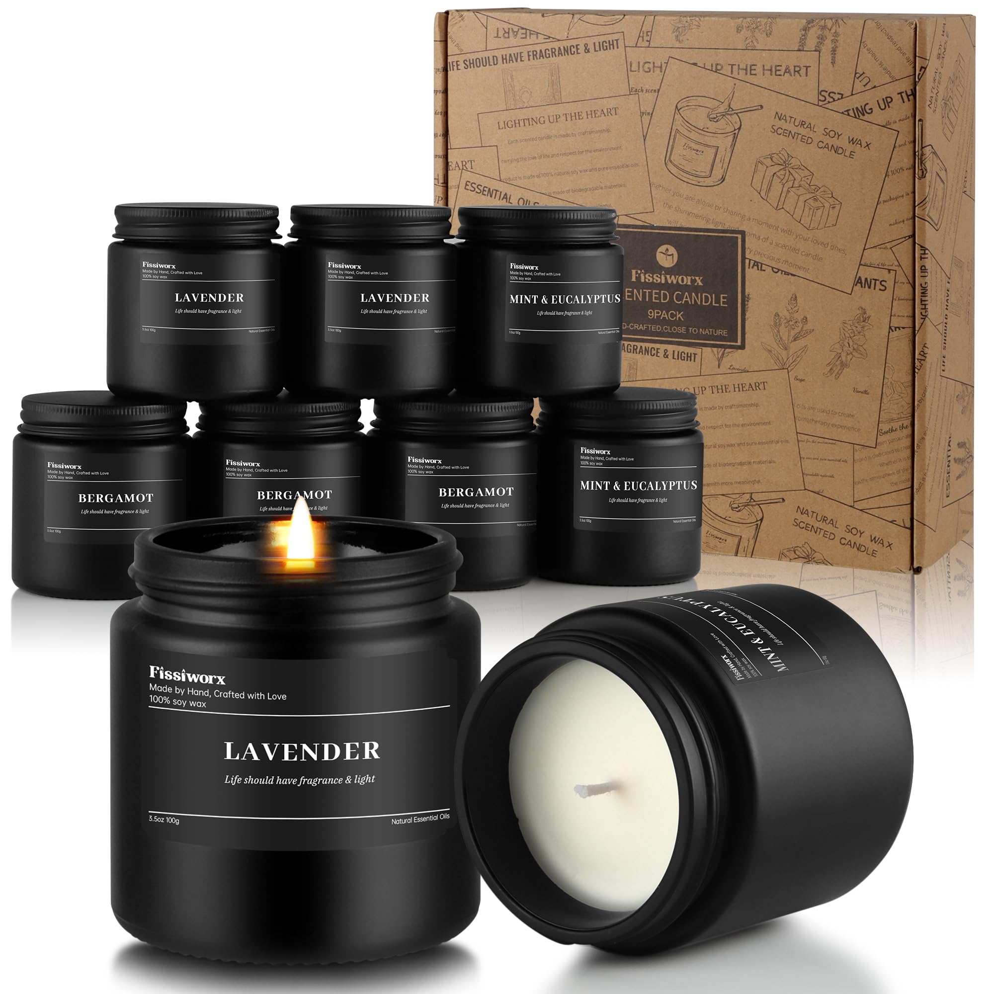 9 Pack Scented Candles Set Gifts for Men, Aromatherapy Candle Set with Scents (Lavender/Lemongrass &Eucalyptus/Bergamot)- Gift f