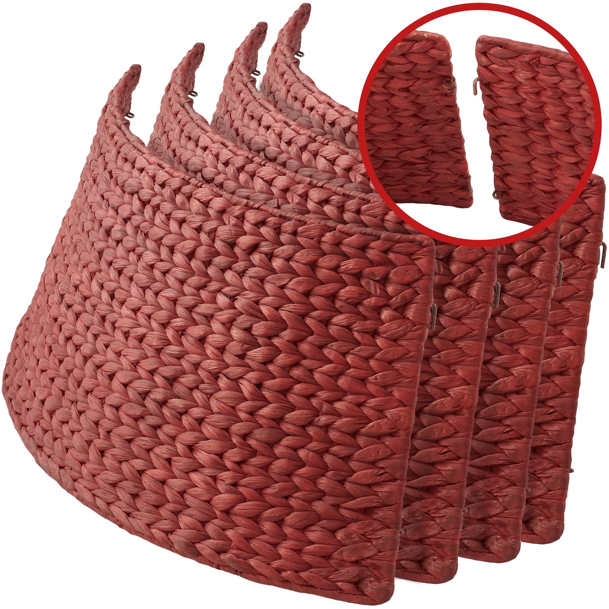 Casafield 42-Inch Christmas Tree Collar, Woven Water Hyacinth Tree Base Cover with Cord Cut Out, Red