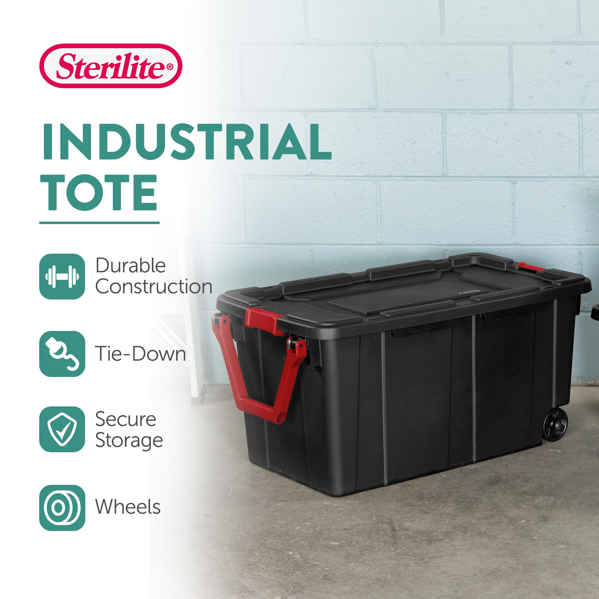 Sterilite 8-Pack Storage Bins, Plastic Organizer Containers W/ Lids & Wheels, 40 Gal