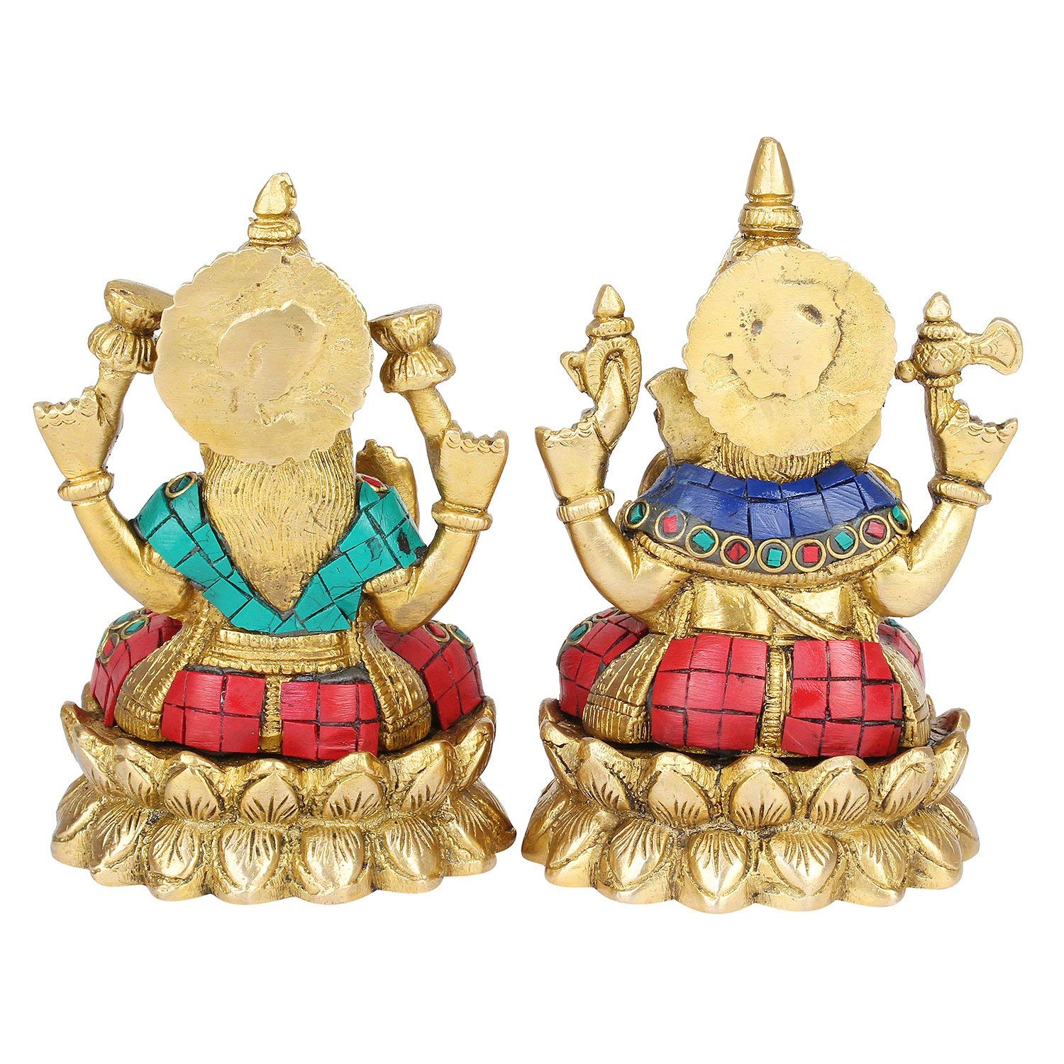 Kartique Brass Laxmi Ganesh Sitting On Lotus Flower Idol | Laxmi Ganesha Statue | Ganpati Murti | For Home Dcor | Gift | Height