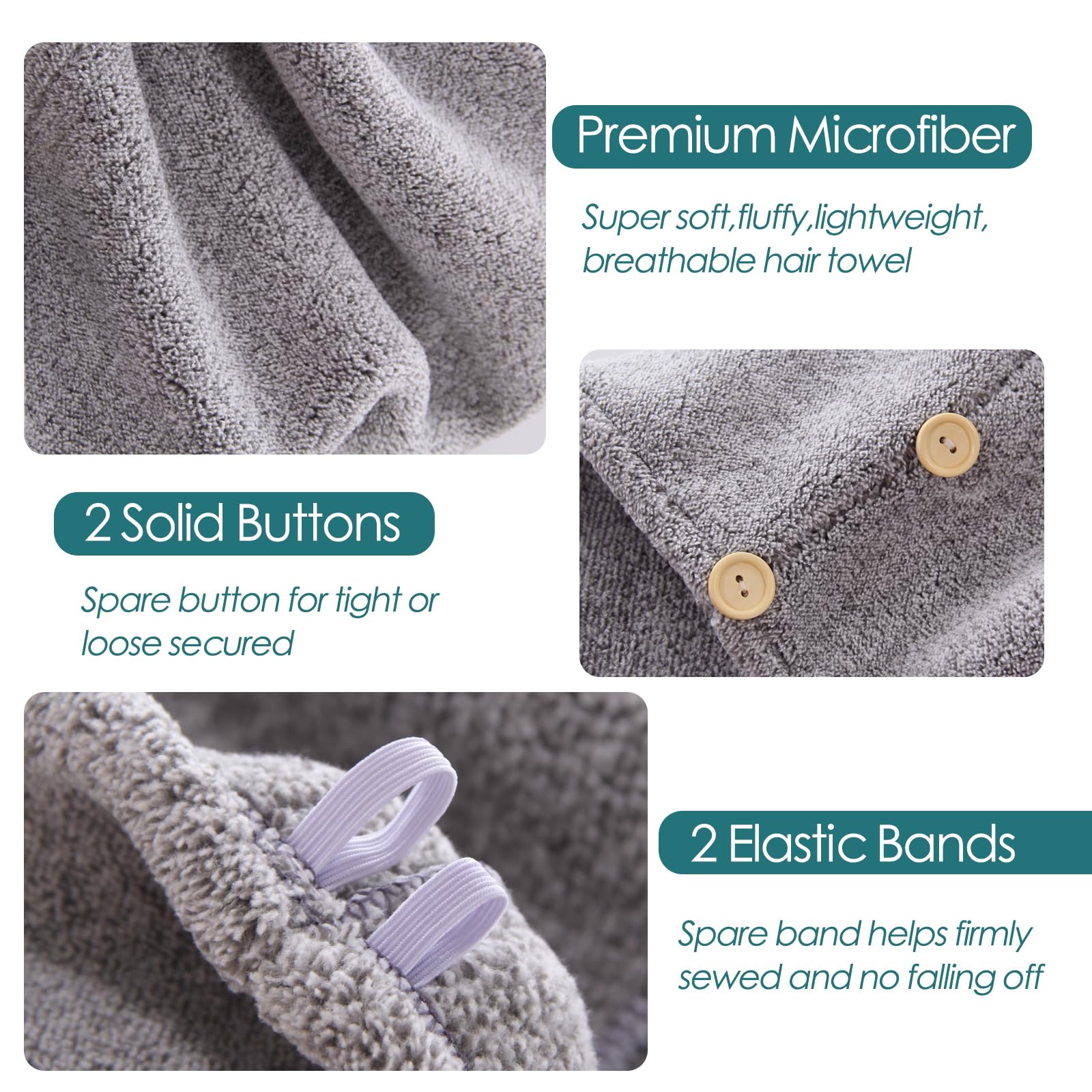 JEFFSUN Microfiber Hair Towel Wrap for Women Girls, 2 Pack Super Absorbent Quick Drying Head Wraps Turban for Curly Long Thick F