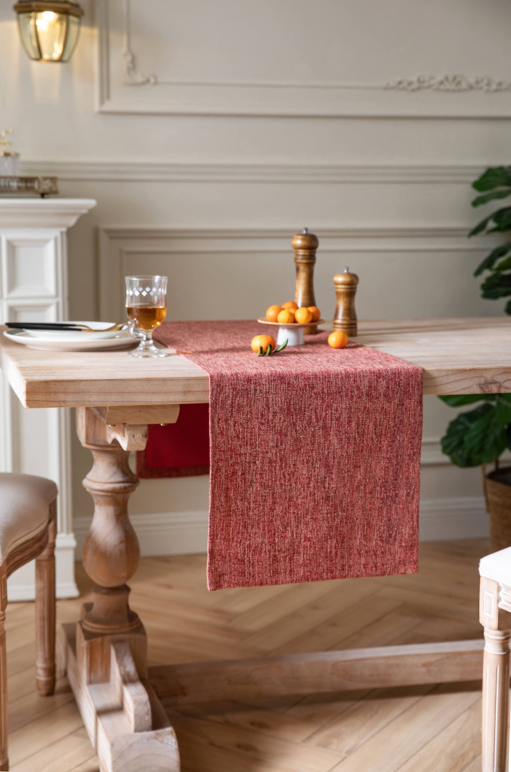 ZeeMart Burlap Style Farmhouse Table Runners 90 Inches Long  Red Rustic Woven Dining Table Runner for Everyday Use  14x90 Inches  Red