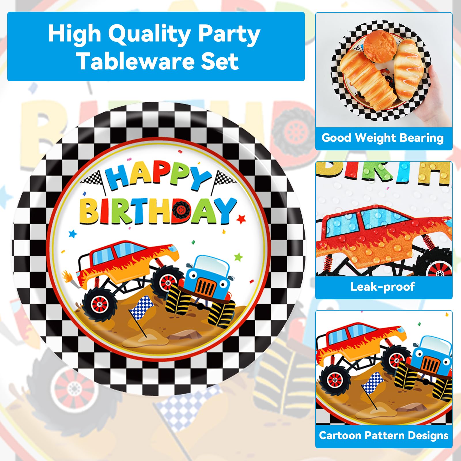 Monster Truck Party Tableware Set Monster Truck Plates And Napkins Monster Truck Party Supplies Decorations For Kids Boys Monste