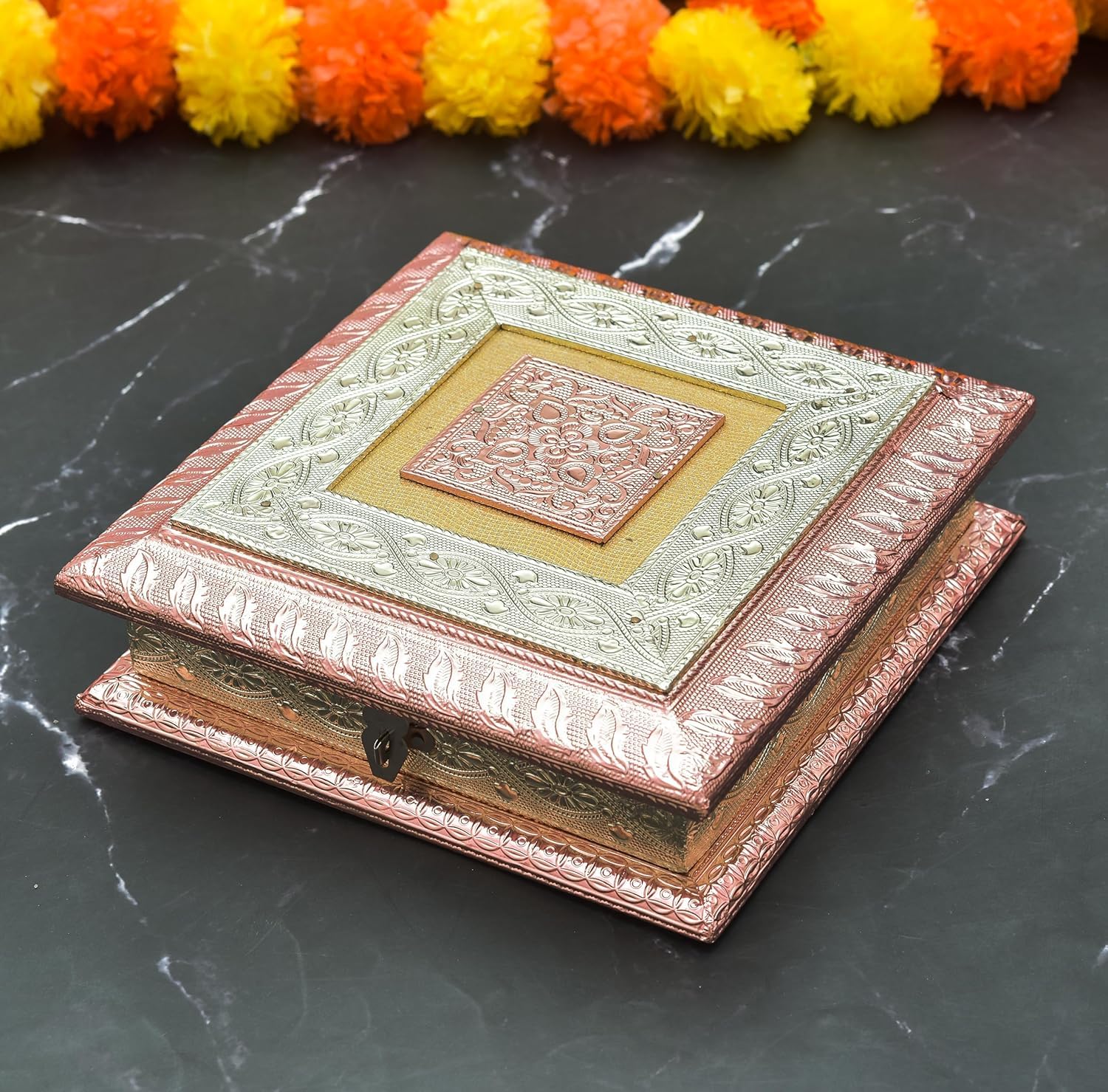 Handicrafts Wooden Dry Fruit Box  Gift Box For Dry Fruits & Sweets  8X8Inches