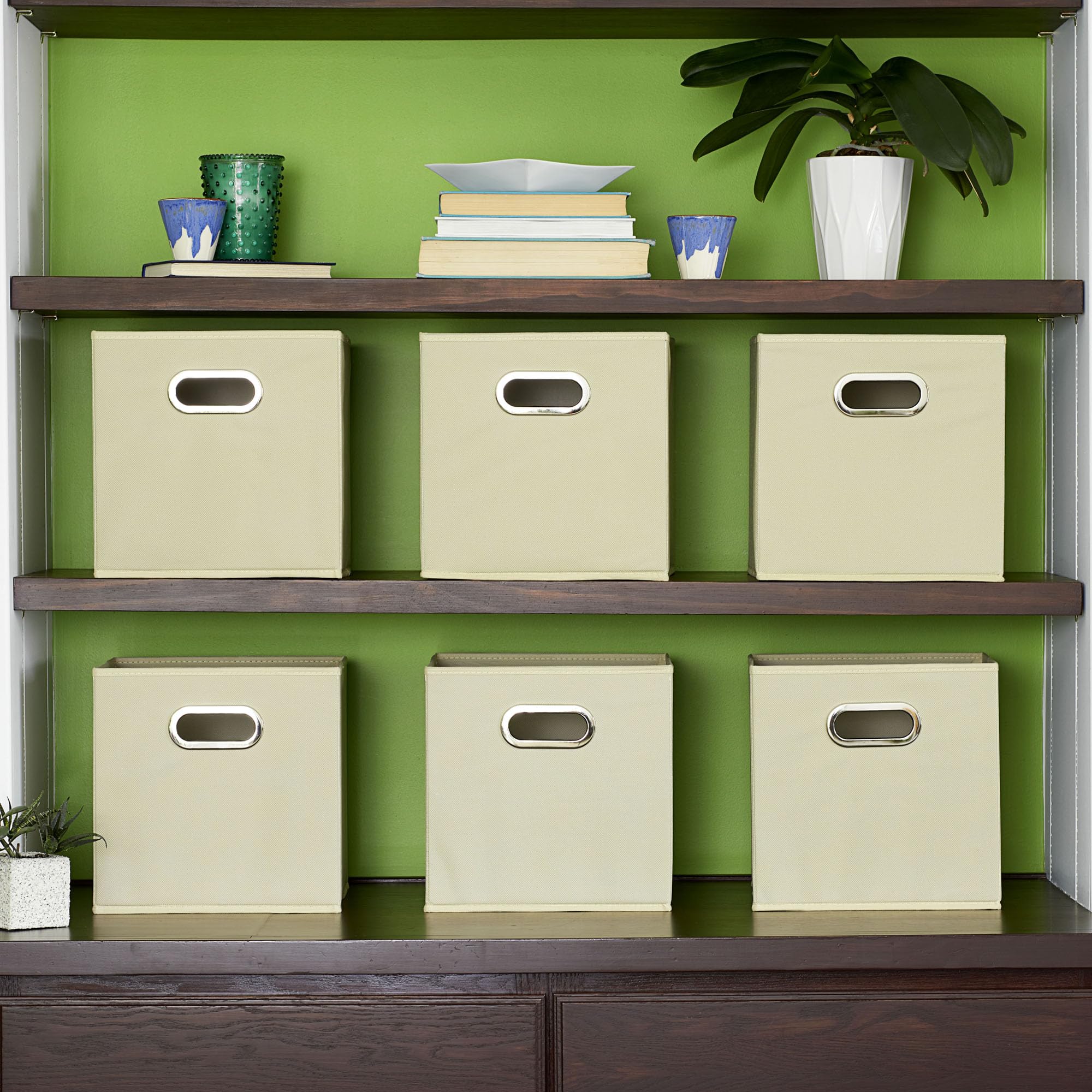 Household Essentials Foldable Fabric Storage Bins, Set of 6 Cubby Cubes, 11”x11”x11”, Cream, Model 82-1