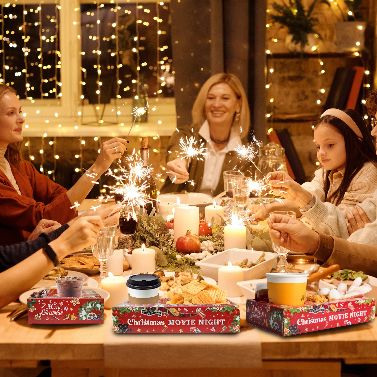 20 Pcs Christmas Party Supplies Movie Night Paper Snack Trays Xmas Party Decorations Movie Night Party Christmas Birthday Party