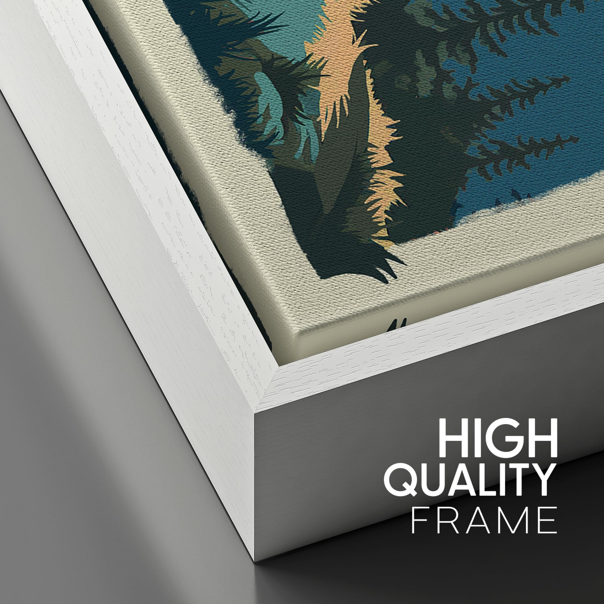 Signford Framed Canvas Print Wall Art Deer Green Pine Tree Forest Nature Wilderness Illustrations Modern Art Decorative Rustic R