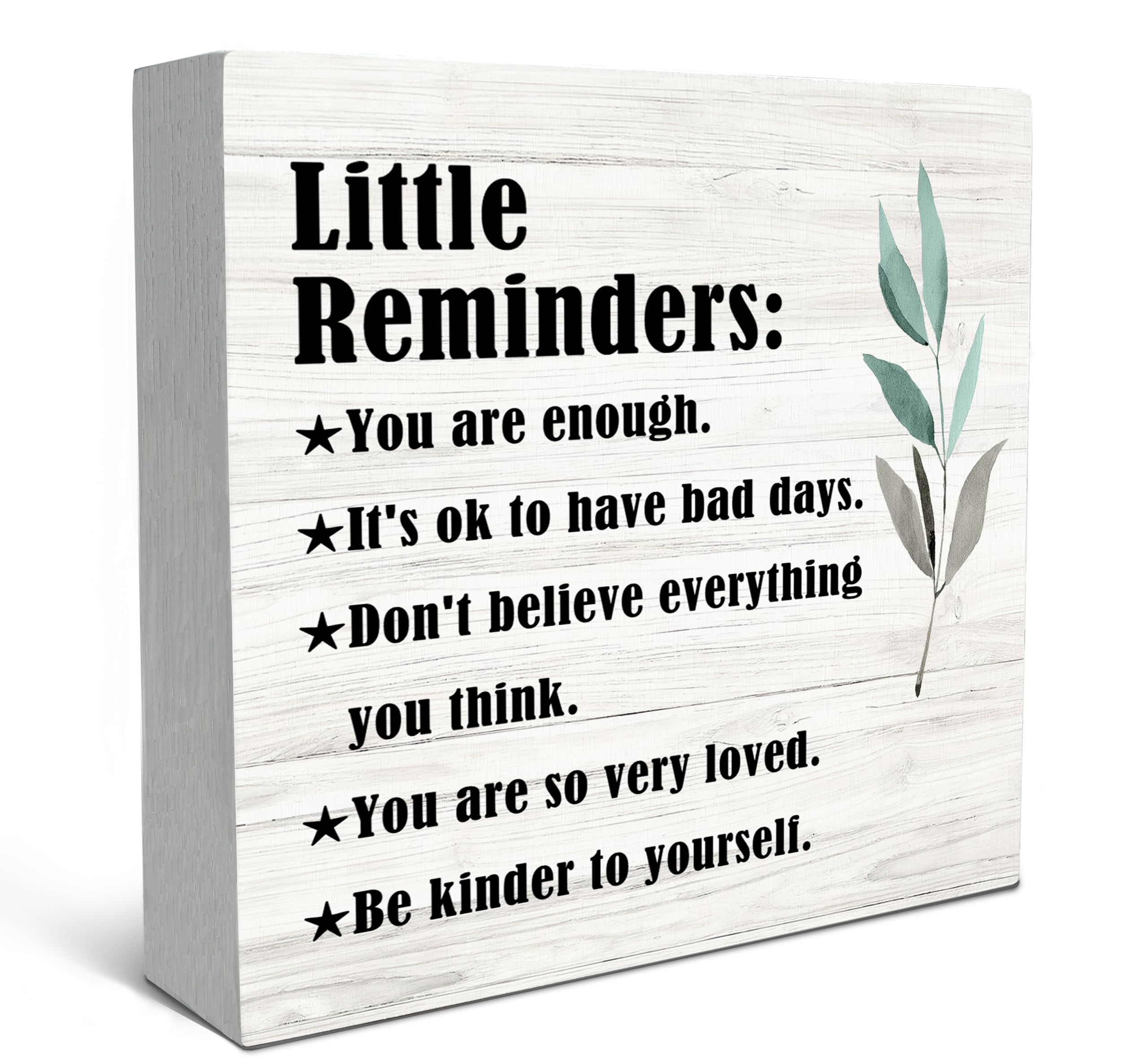 SRADMO Inspirational Little Reminders Wood Box Sign Desk Decor 8x8, Inspirational Desk Decor, College Motivational Positive Affi