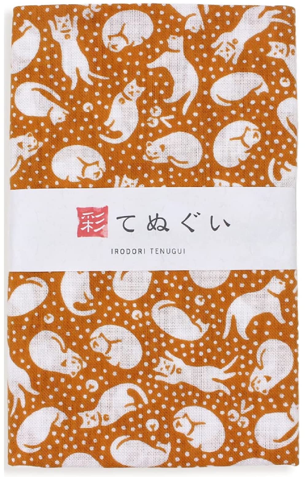 KOMESICHI irodori Japanese Traditional Towel Tenugui Bell and Cat 12.99 x 34.64 in with Iroha (English Manual)