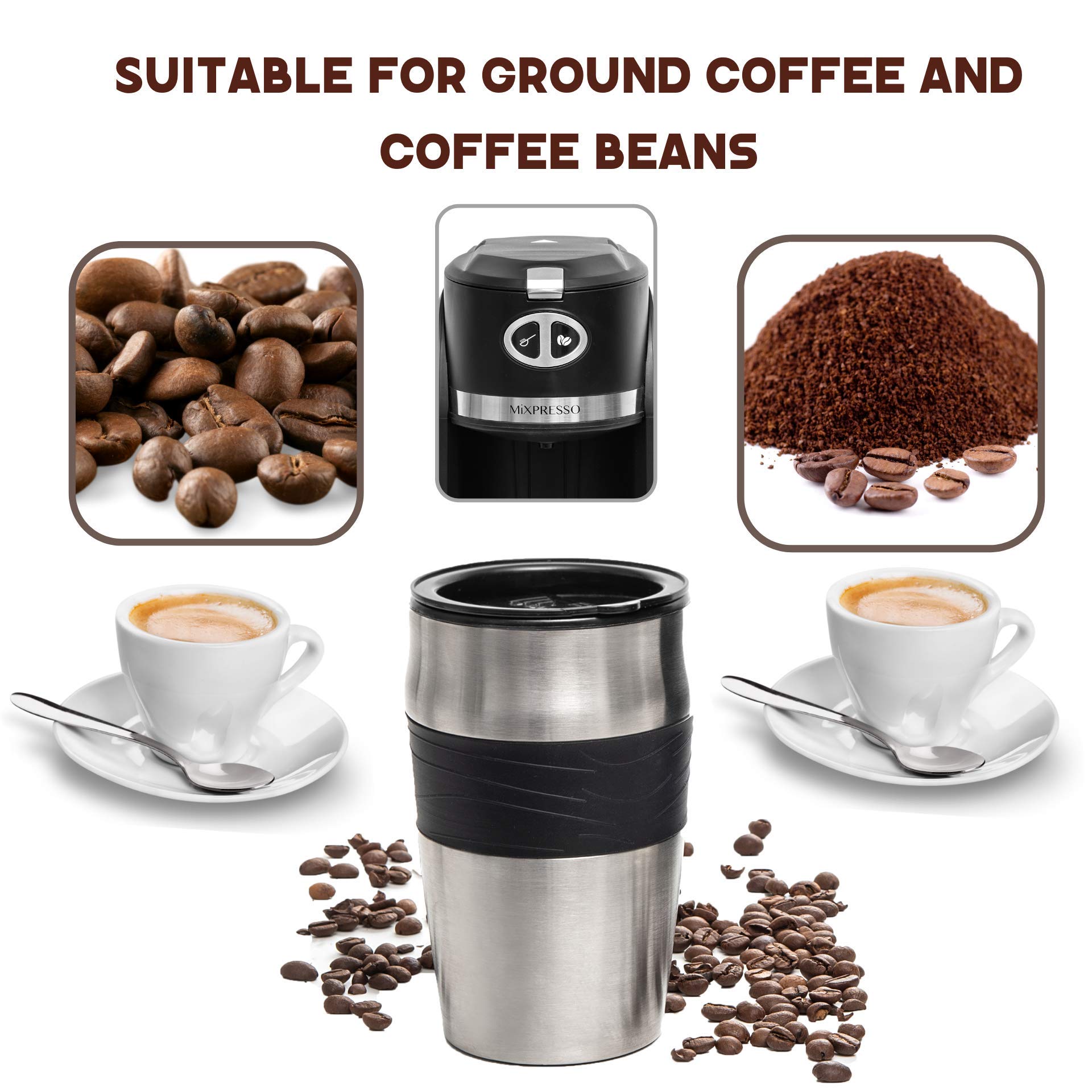 Mixpresso 2 In 1 Grind & Brew Automatic Personal Coffee Maker, Automatic Single Serve Coffee Maker With Grinder Built-In And 14O