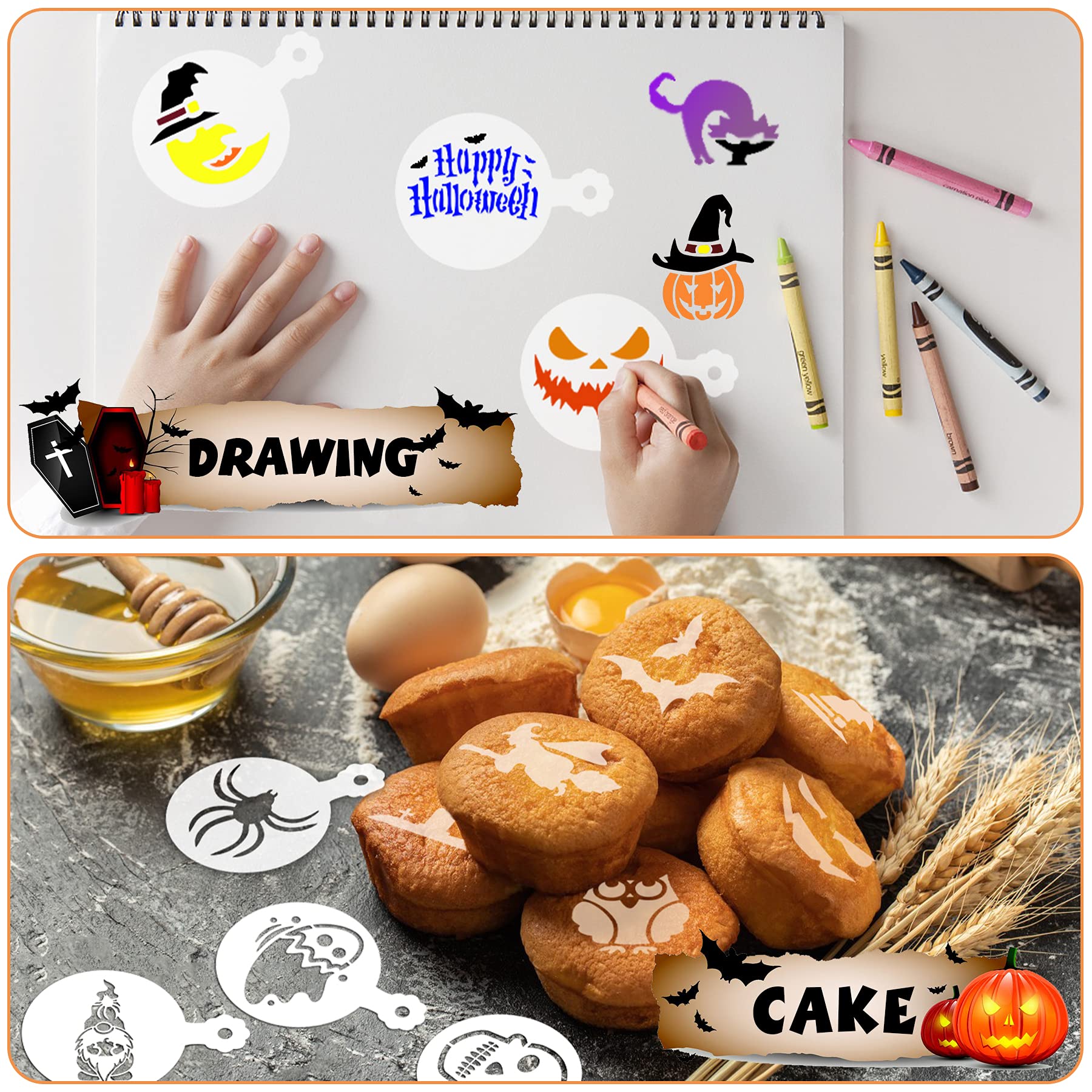 Julbear 36 Pieces Reusable Halloween Cake Cookie Stencils Templates Mold Tools For Cookies Diy Holiday Baking Painting Dessert C