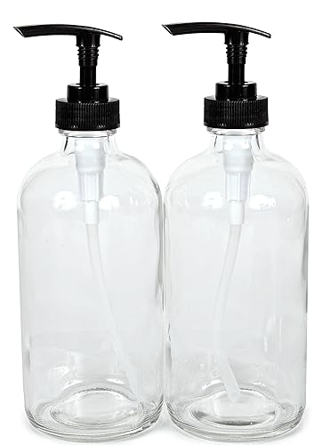 Vivaplex  2  Large  16 oz  Empty  Clear Glass Bottles with Black Lotion Pumps