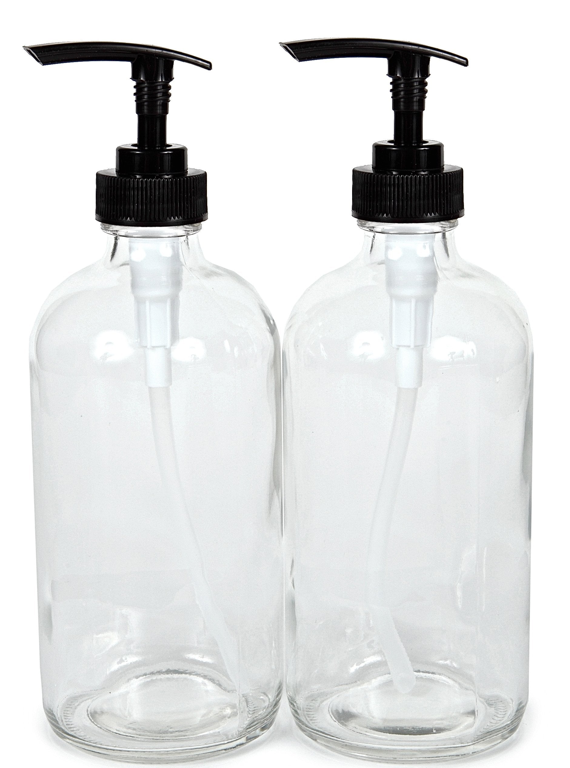 Vivaplex, 2, Large, 16 Oz, Empty, Clear Glass Bottles With Black Lotion Pumps