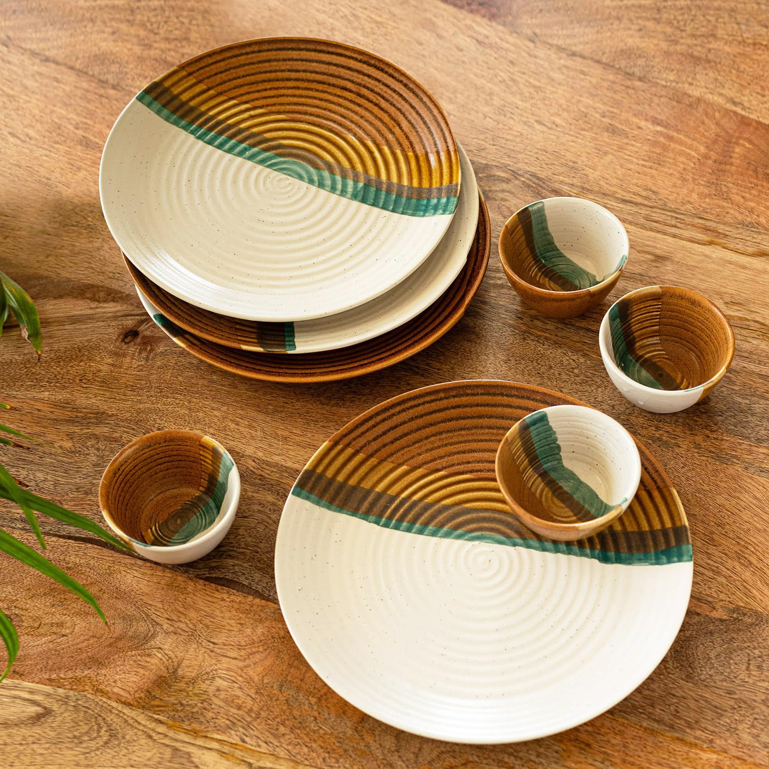 Exclusivelane Zen Garden Ceramic Dinner Set Ceramic Plates Dinner Plates With Bowls Katoris (8 Pieces, Serving 4, Dishwasher & 